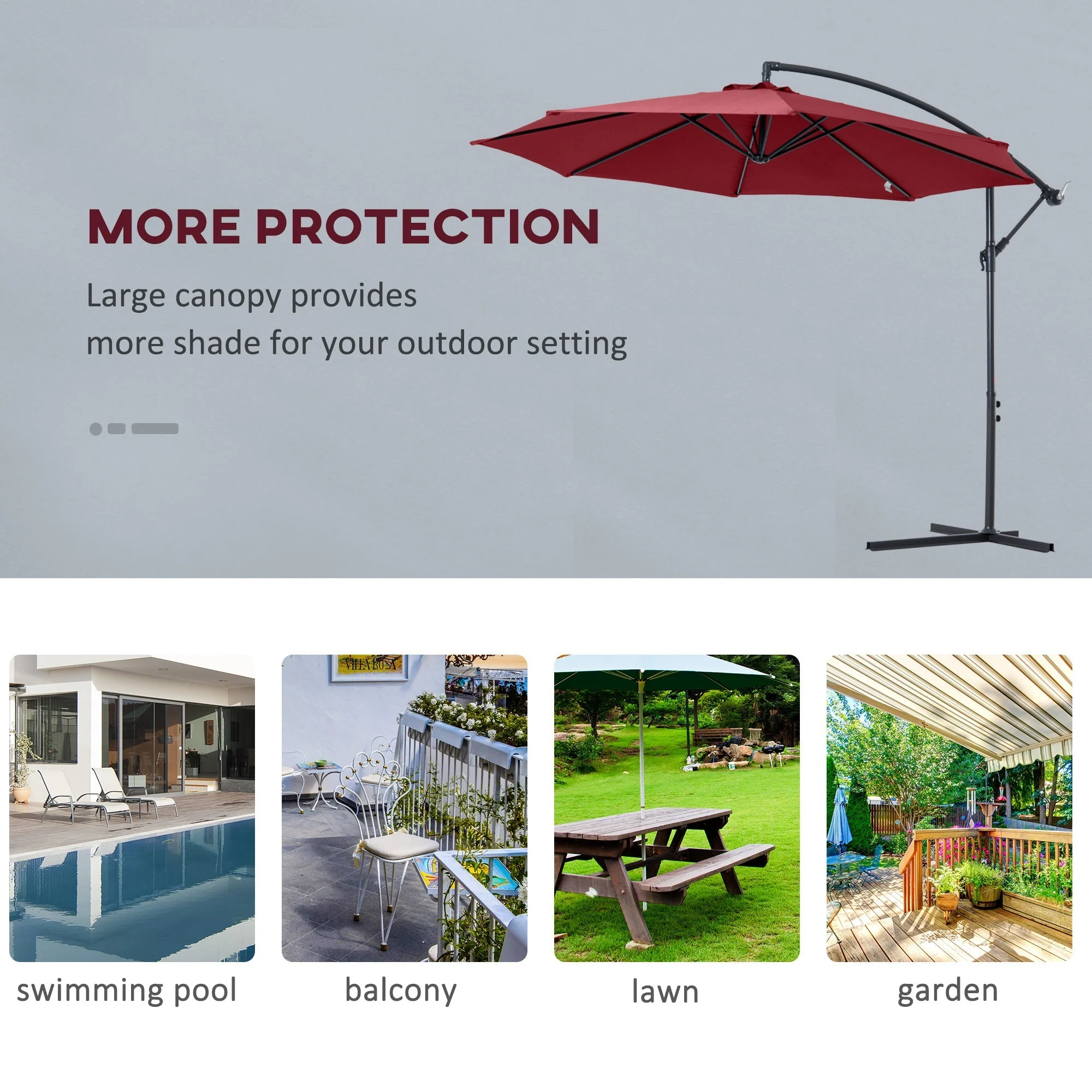 Cantilever Umbrella Parasol Hanging Banana Steel Dark Green 3M Patio Wine Red - Image 6