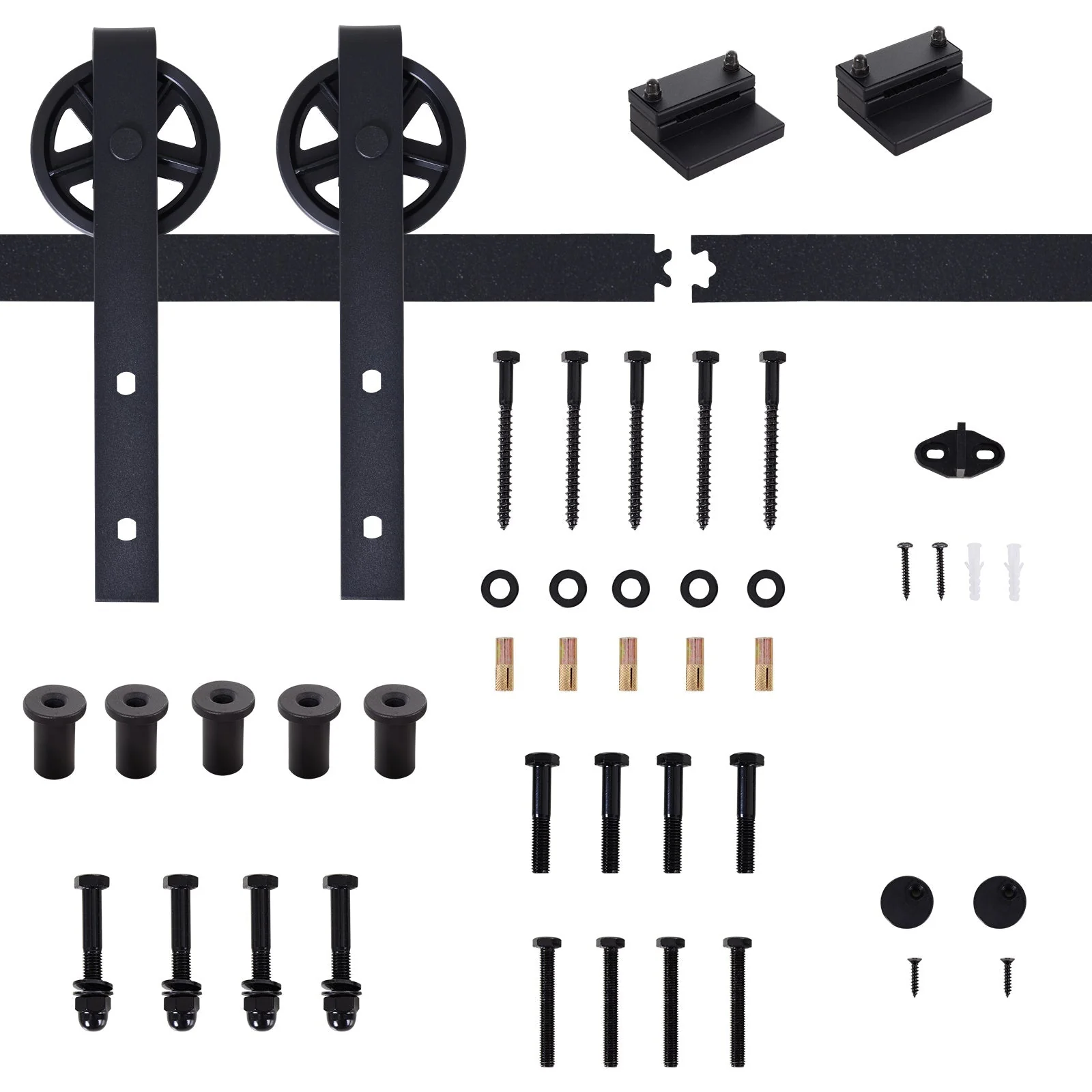 Carbon Steel 6.6' Sliding Barn Door Hardware Kit-Frosted Black - Image 8