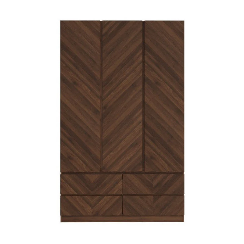 Catania Tall Wardrobe Dark Brown 3 Doors 3 Drawers - Image 2