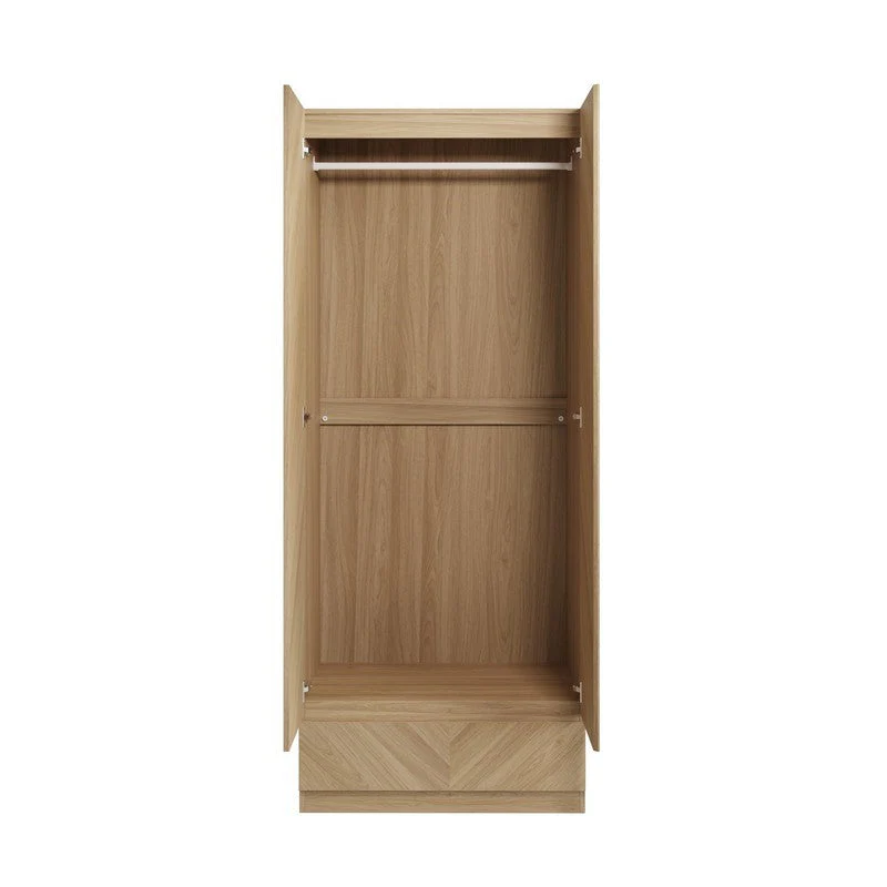 Catania Tall Wardrobe Light Brown 2 Doors 1 Drawer - Image 6
