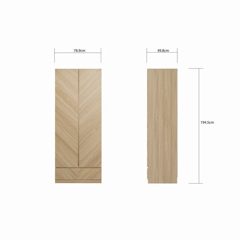 Catania Tall Wardrobe Light Brown 2 Doors 1 Drawer - Image 7