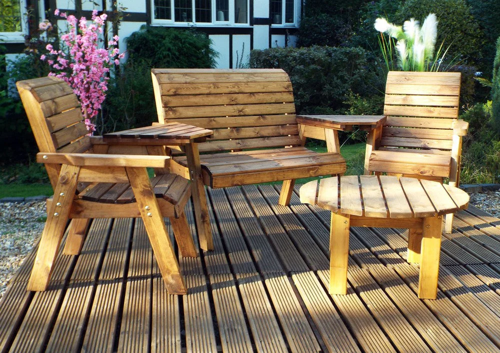 Charles Taylor 4 Seat Circular Table Combi Scandinavian Redwood Garden Furniture - Image 3
