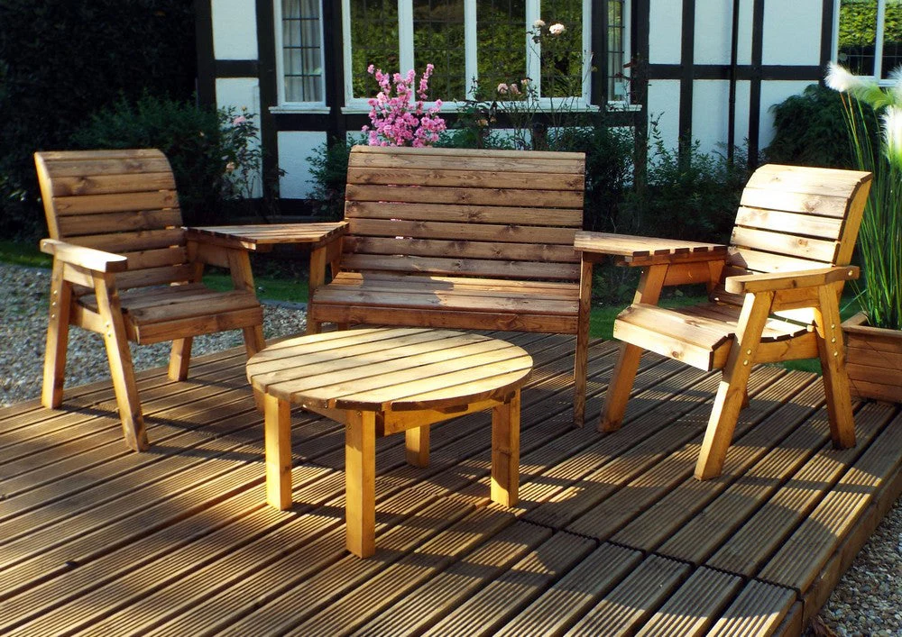 Charles Taylor 4 Seat Circular Table Combi Scandinavian Redwood Garden Furniture - Image 5
