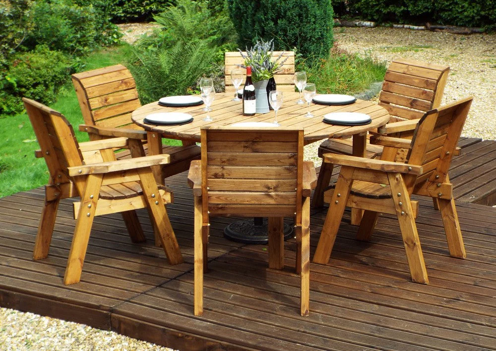 Charles Taylor 6 Seat Circular Table & Chairs Scandinavian Redwood Garden Furniture