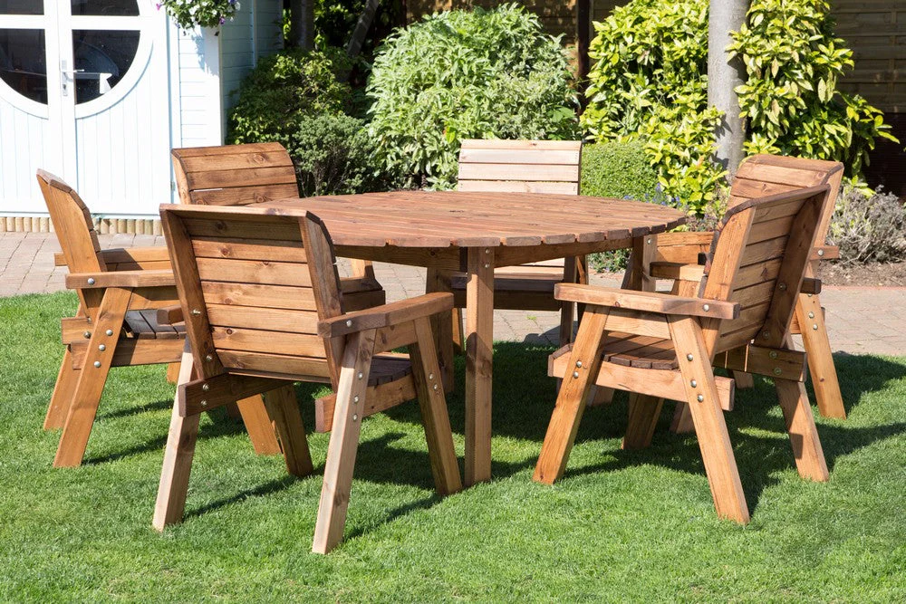 Charles Taylor 6 Seat Circular Table & Chairs Scandinavian Redwood Garden Furniture - Image 3