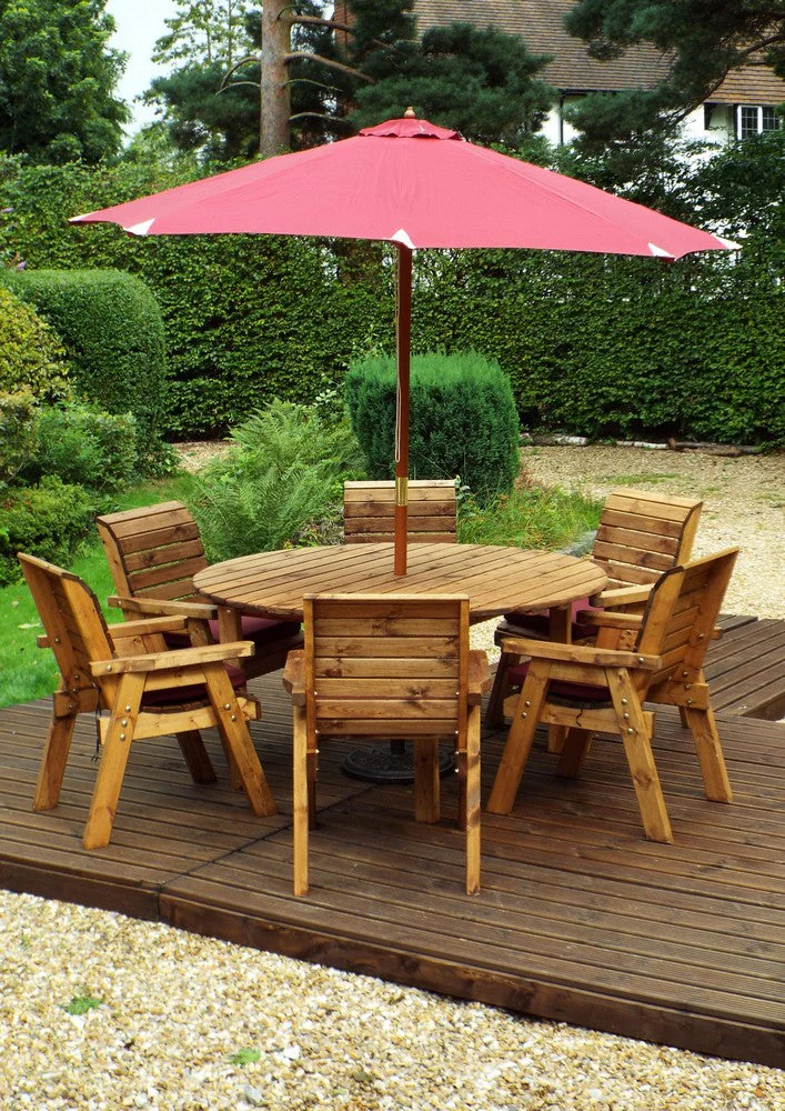 Charles Taylor 6 Seat Circular Table & Chairs Scandinavian Redwood Garden Furniture - Image 5