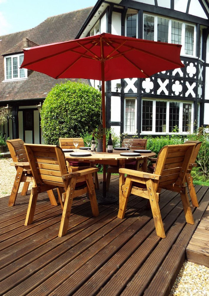 Charles Taylor 6 Seat Circular Table & Chairs Scandinavian Redwood Garden Furniture - Image 6