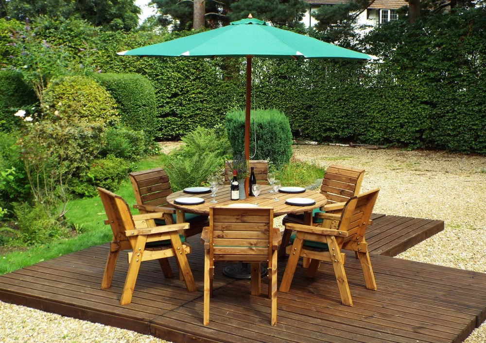 Charles Taylor 6 Seat Circular Table & Chairs Scandinavian Redwood Garden Furniture - Image 8