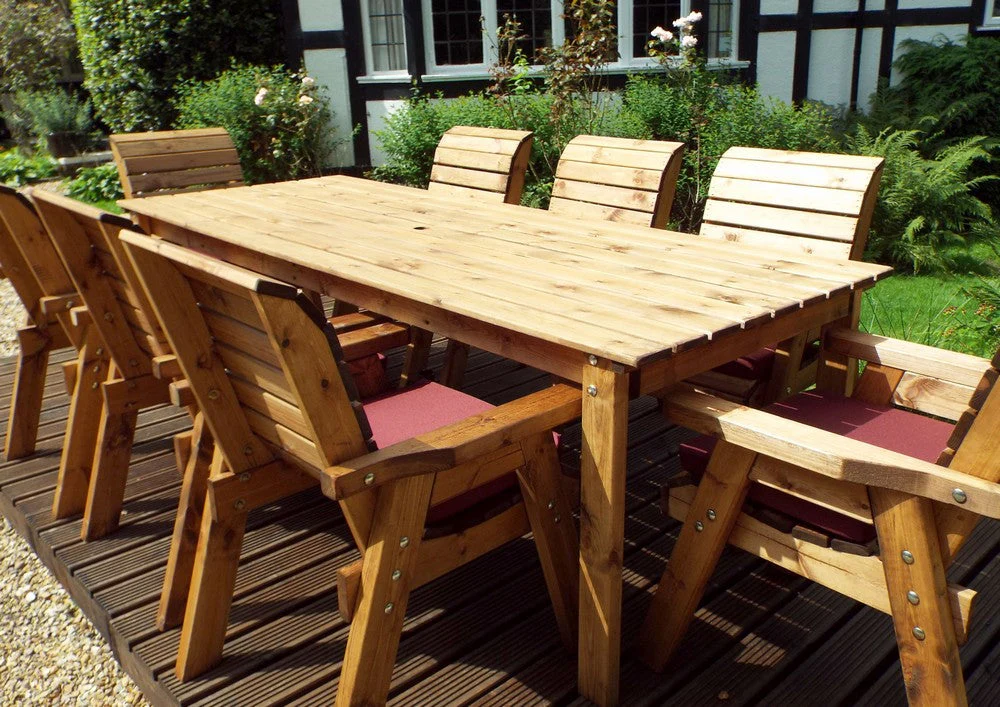 Charles Taylor 8 Seat Rectangular Table Chairs Scandinavian Redwood Garden Furniture - Image 11