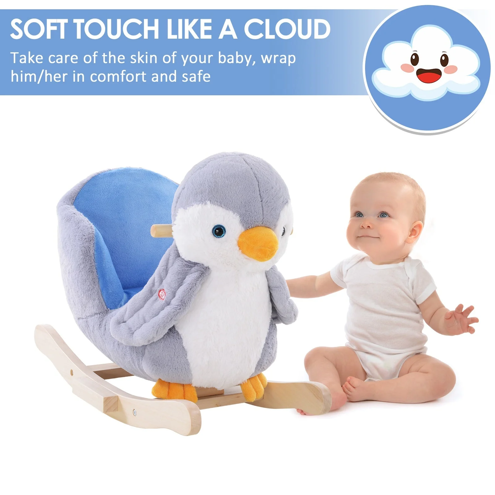 Children Kids Animal Rocking Horse Penguin Plush Musical Button 32 Songs Kid Rocker - Image 6