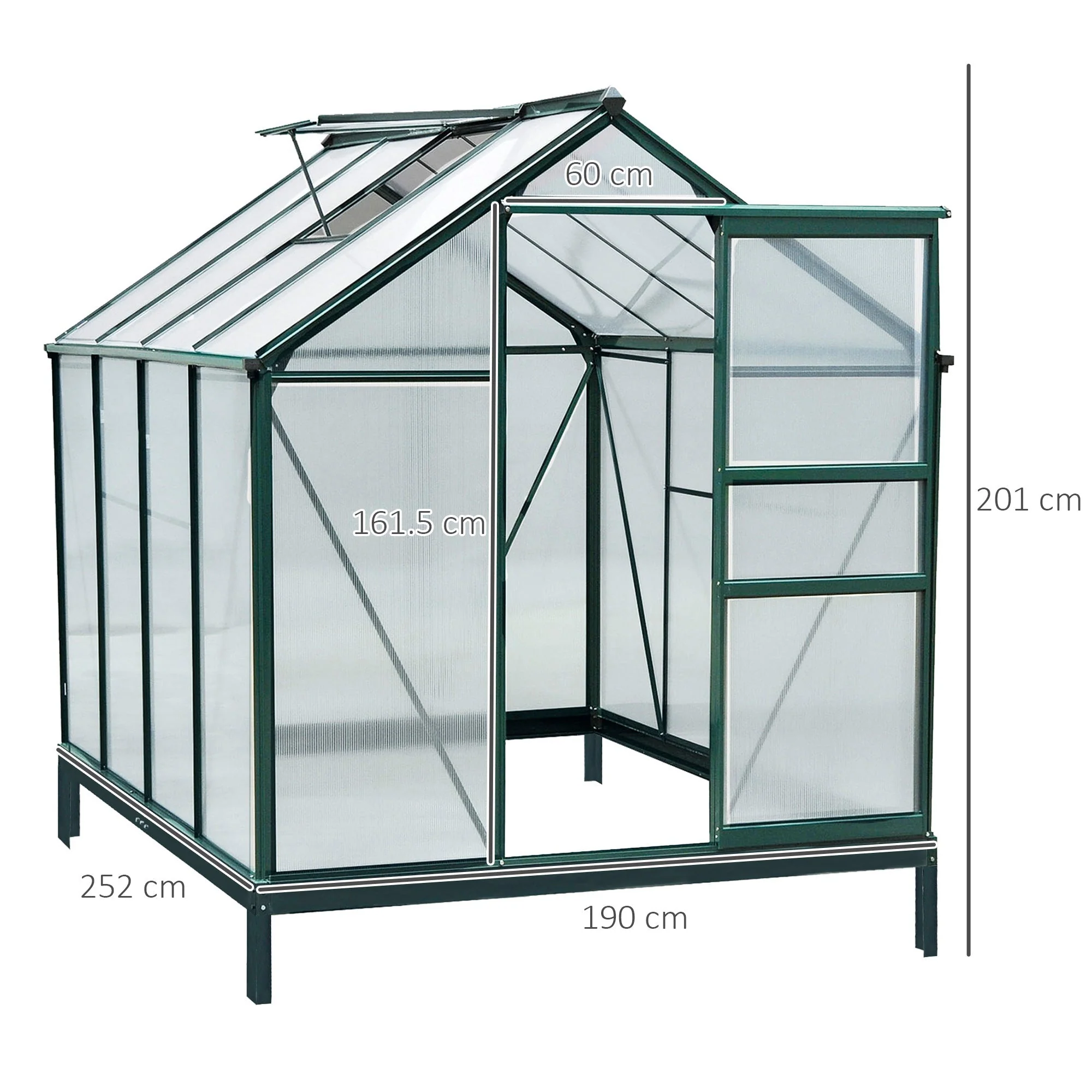 Clear Polycarbonate Greenhouse Large Walk-In Green House Garden Plants Grow Galvanized Base Aluminium Frame w/ Slide Door 6 x 8ft - Image 3