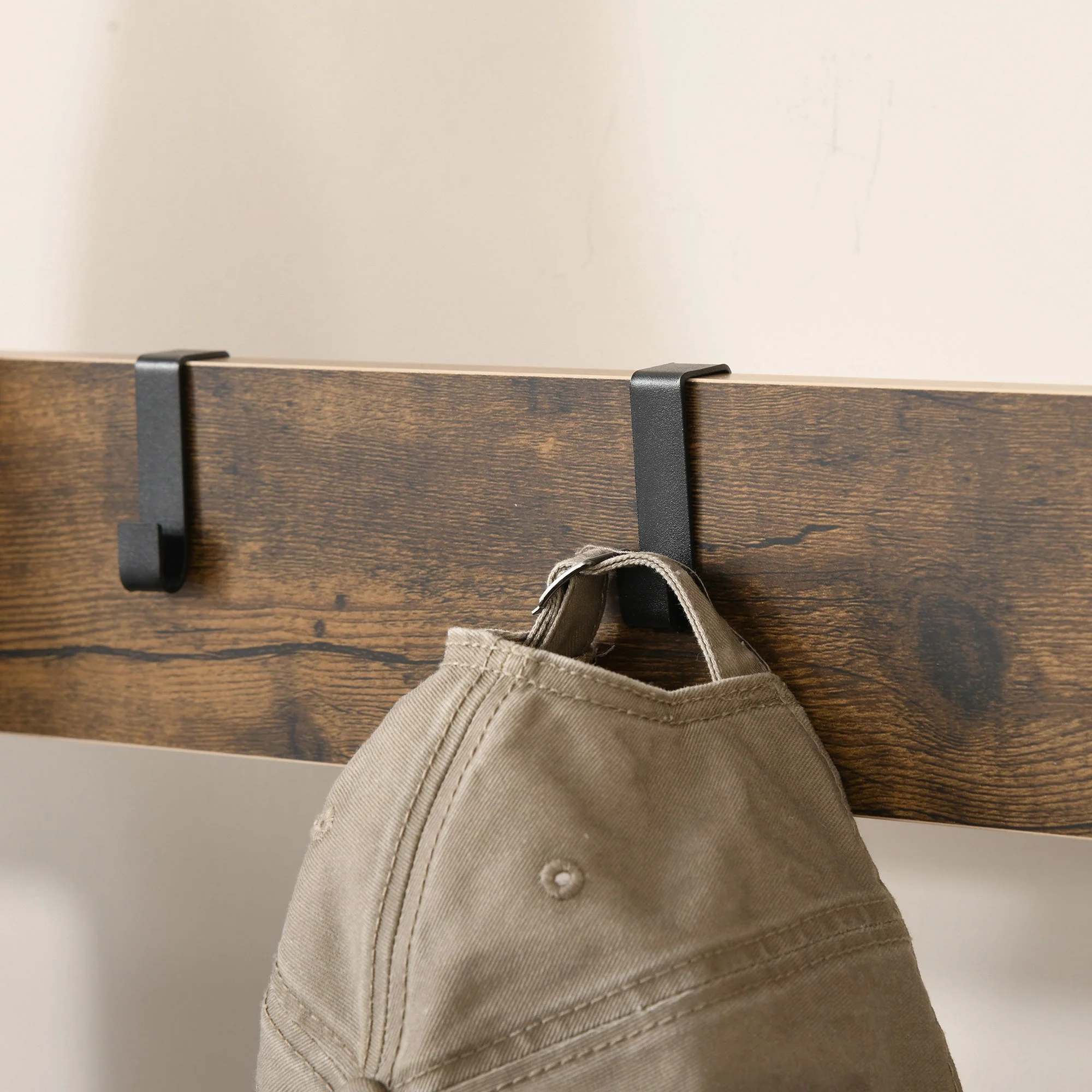 Coat Rack Stand Industrial hallway Shoe Rack Removable Hooks Metal Wood Hangers Storage Cabinet Rustic Brown 72L×34W×185Hcm - Image 9