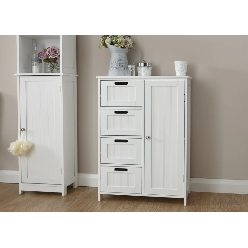 Colonial Bathroom Cabinet White 1 Door 2 Shelves 4 Drawers - Image 4