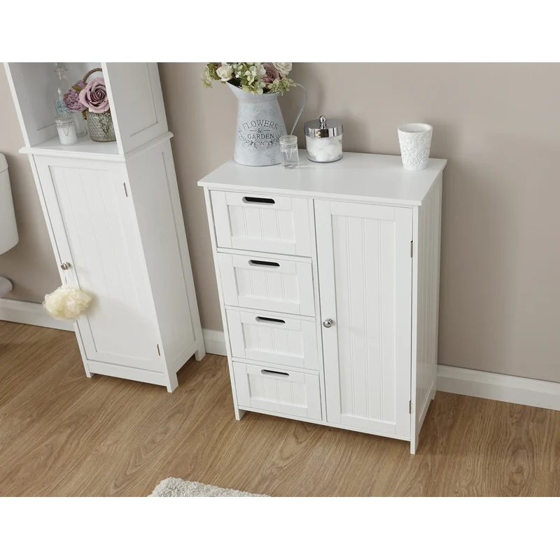 Colonial Bathroom Cabinet White 1 Door 2 Shelves 4 Drawers - Image 6