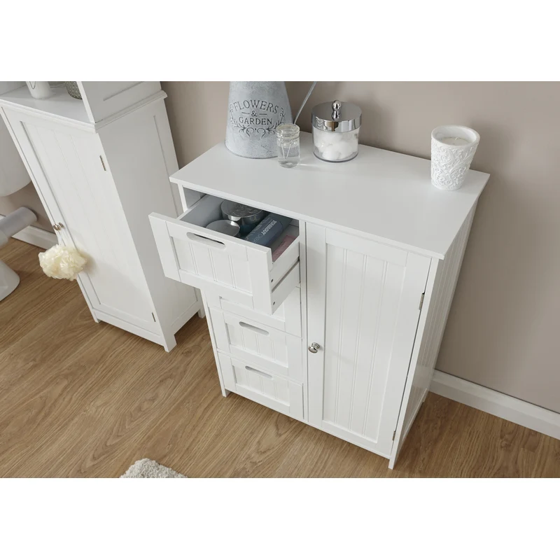 Colonial Bathroom Cabinet White 1 Door 2 Shelves 4 Drawers - Image 7
