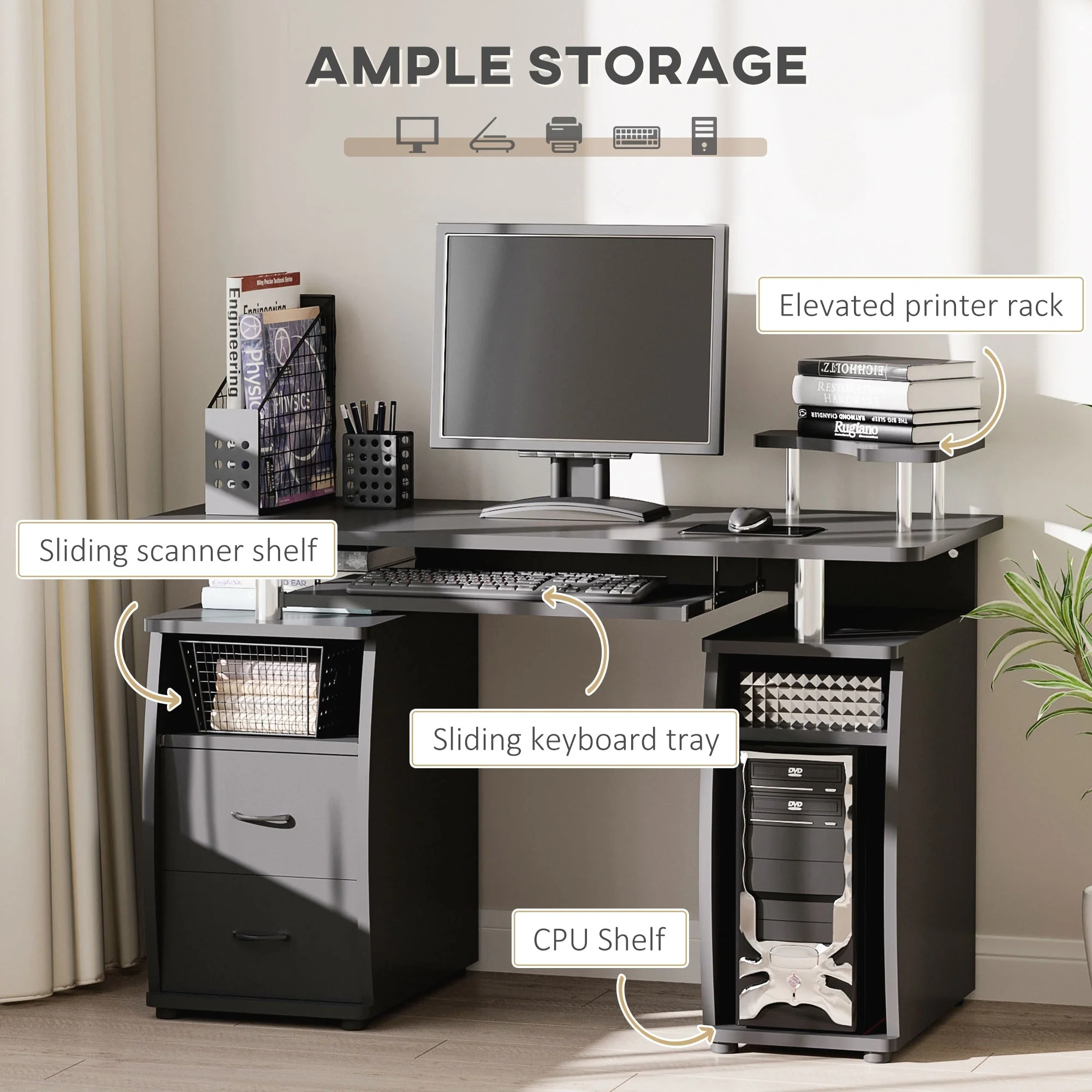 Computer Desk Office PC Table Workstation with Keyboard Tray - Image 3
