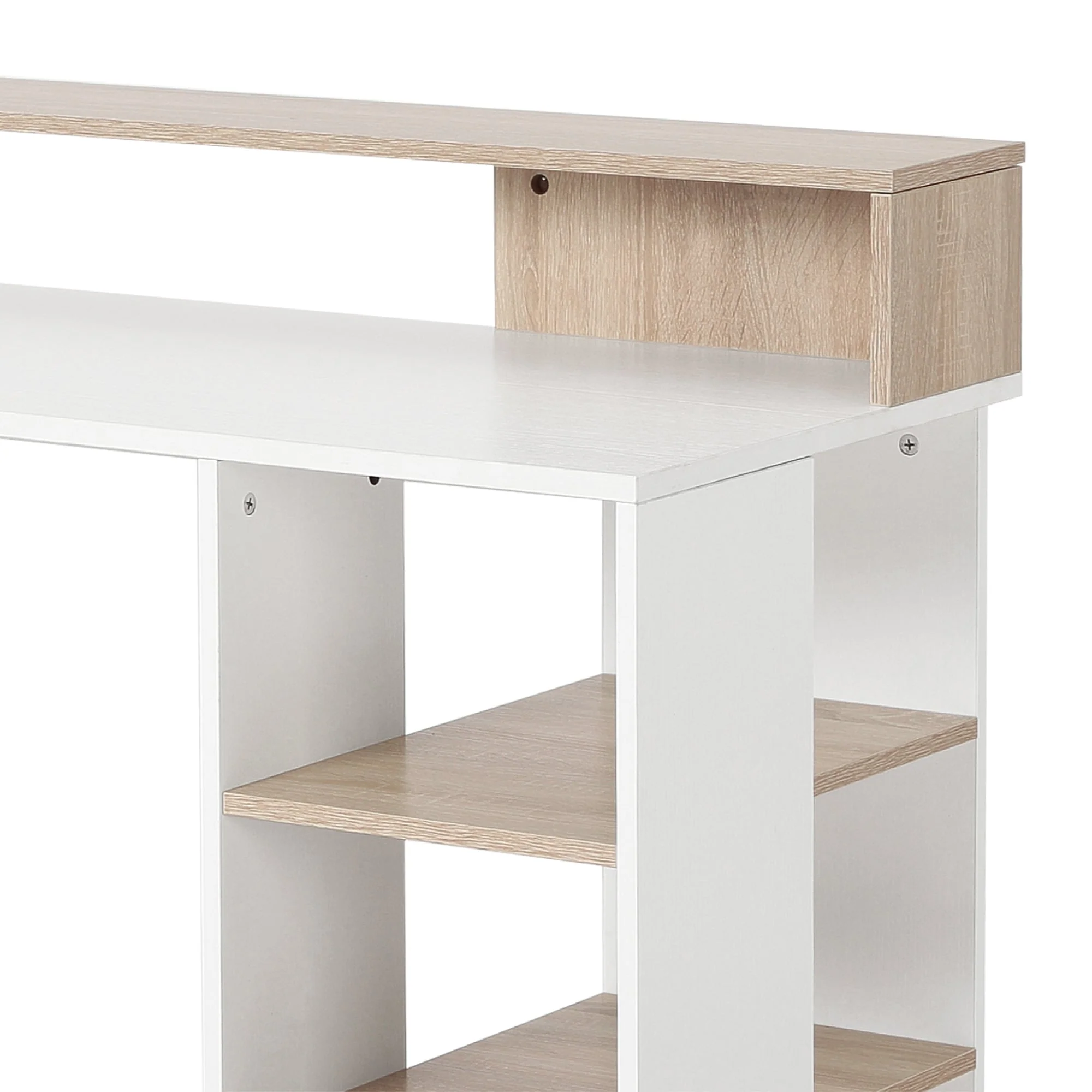 Computer Desk PC Table Modern Home Office Writing Workstation Furniture Printer Shelf Rack w/ Storage Drawer & Shelves Oak and white - Image 8