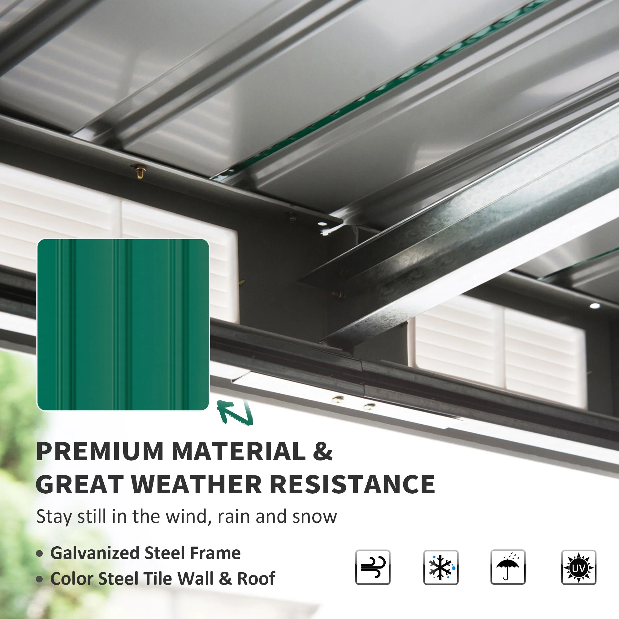 Corrugated 9 x 4' Double Door Pent Garden Shed With Ventilation Steel Green by Steadfast - Image 3