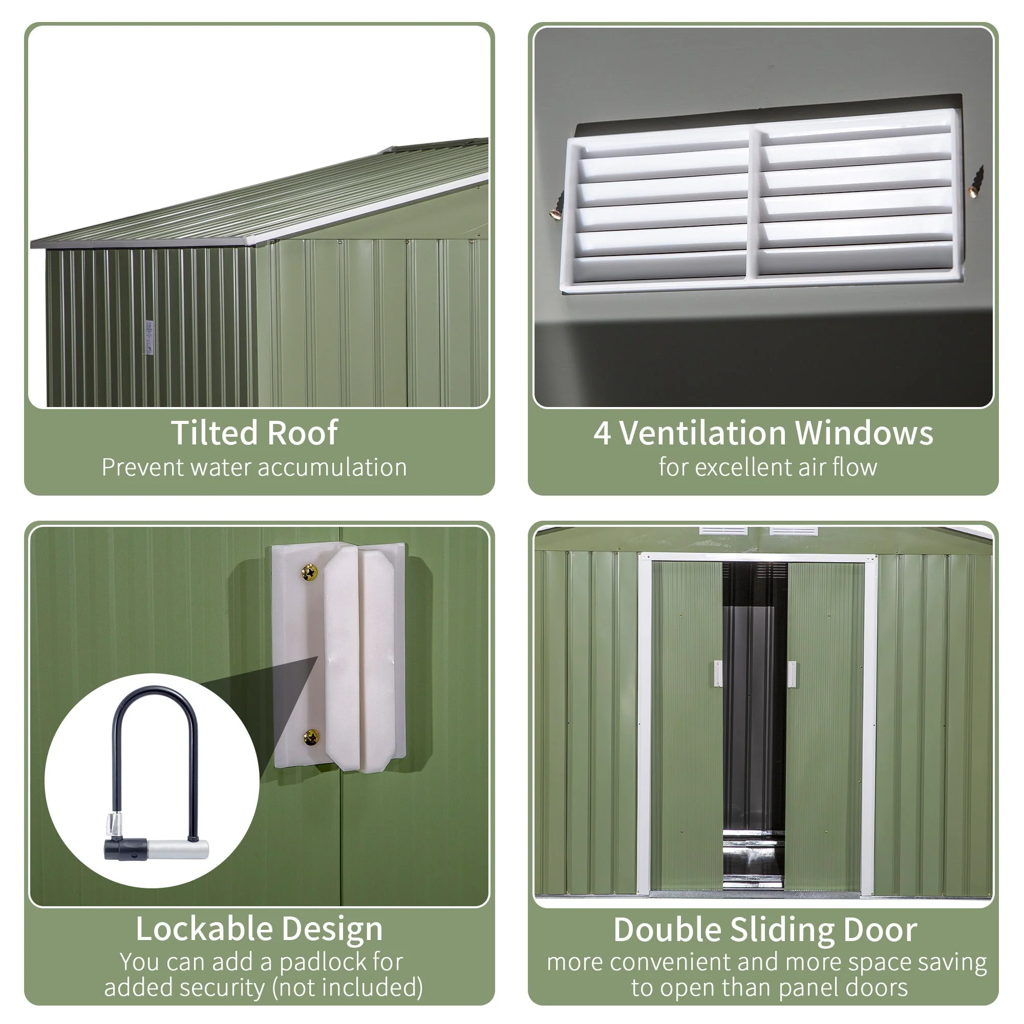 Corrugated 9 x 6' Double Door Reverse Apex Garden Shed With Ventilation Steel Green by Steadfast - Image 5