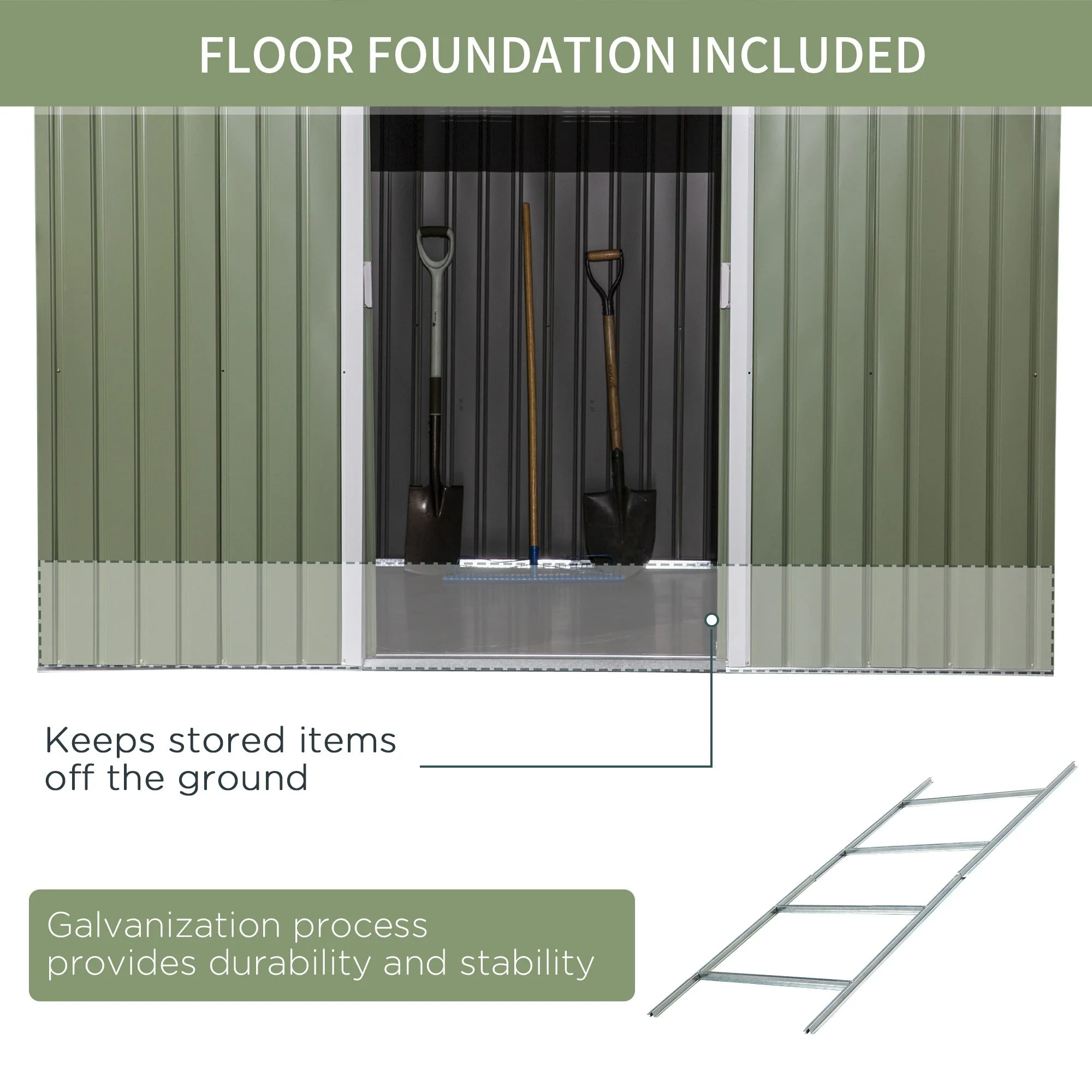 Corrugated 9 x 6' Double Door Reverse Apex Garden Shed With Ventilation Steel Green by Steadfast - Image 7