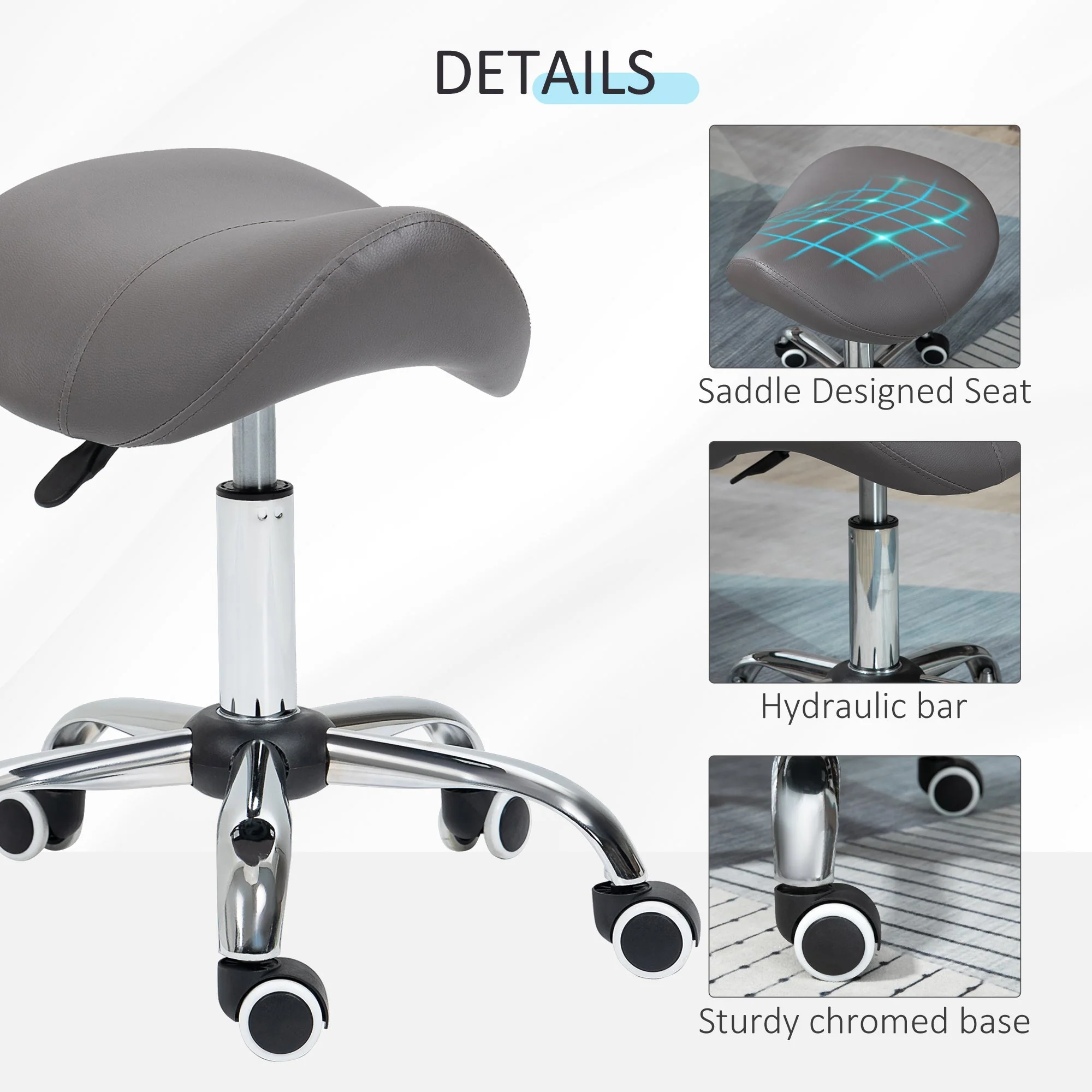 Cosmetic Stool 360° Rotate Height Adjustable Salon Massage Spa Chair Hydraulic Rolling Faux Leather Saddle Stool - Image 6