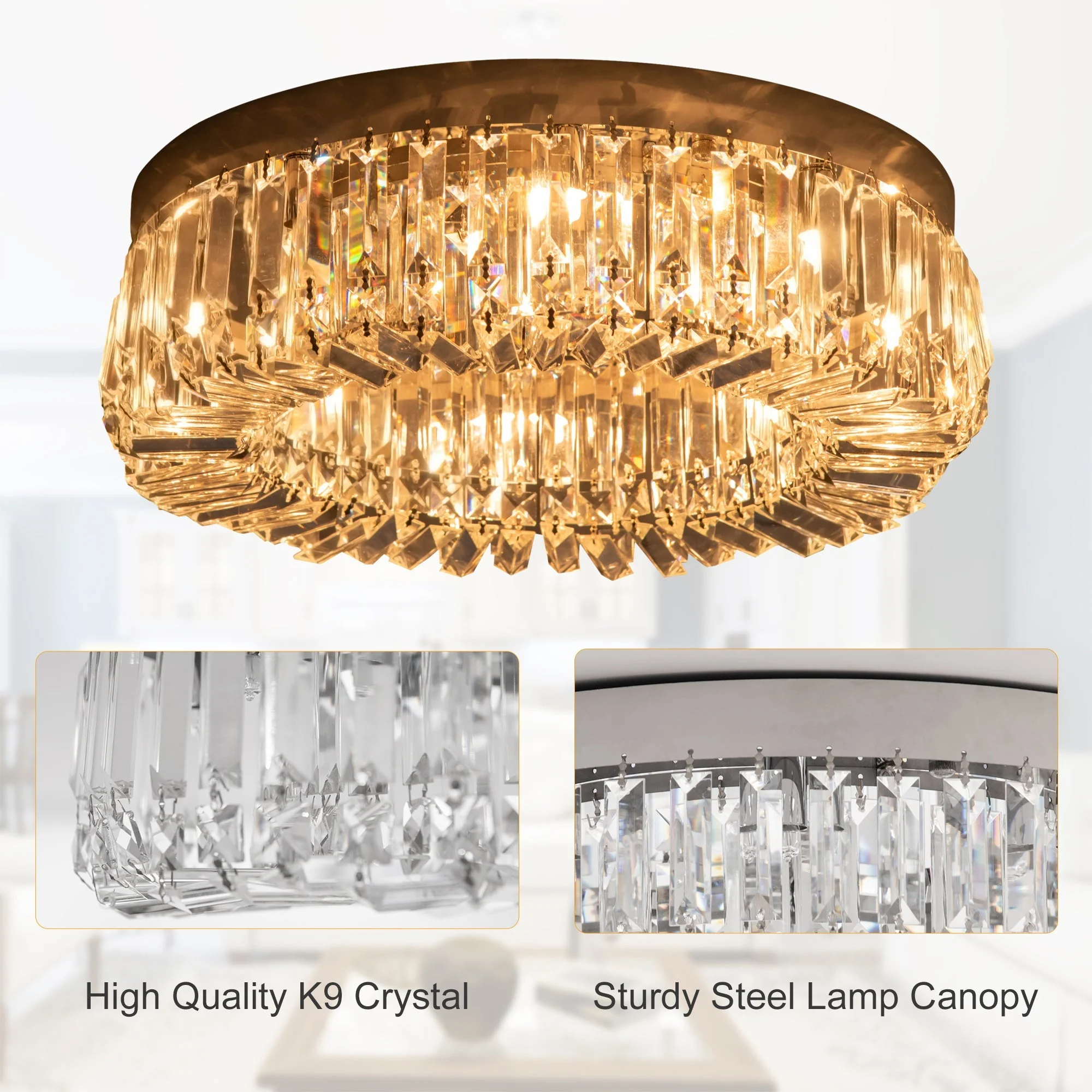 Crystal Ceiling Light Modern Chandeliers Stainless Steel Pendant Lights with Crystal Decorations for Living Room Bedroom Dining Room Hall Silver - Image 5
