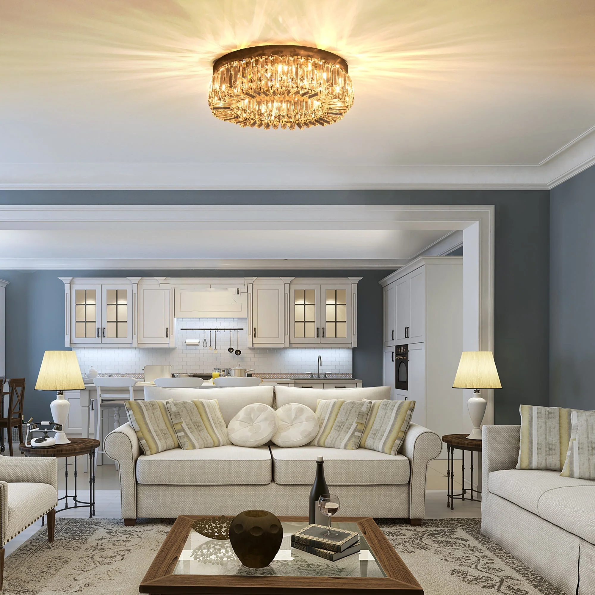 Crystal Ceiling Light Modern Chandeliers Stainless Steel Pendant Lights with Crystal Decorations for Living Room Bedroom Dining Room Hall Silver - Image 7