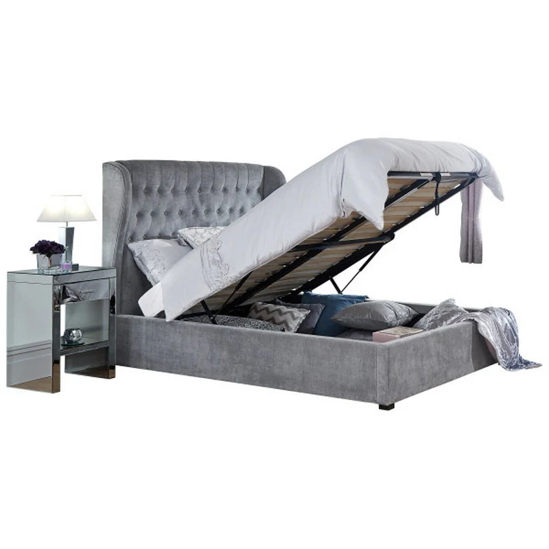 Dakota Double Ottoman Bed Fabric Grey 5 x 7ft - Image 6