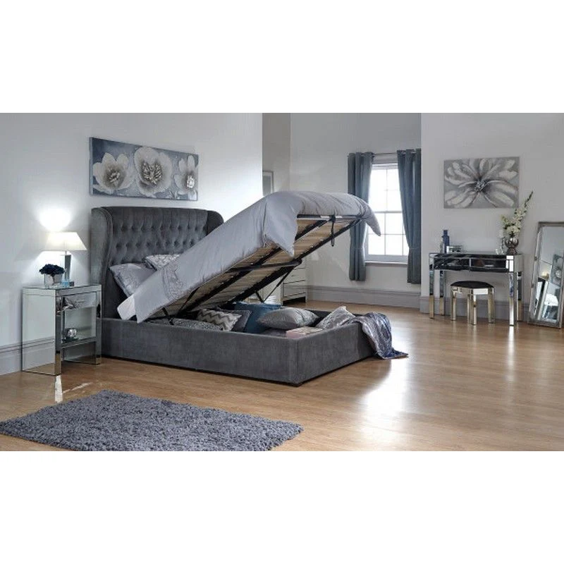 Dakota King Size Ottoman Bed Fabric Dark Grey 6 x 7ft - Image 2
