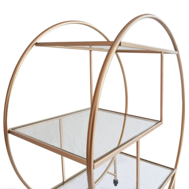 Deco Bar Cart Metal & Glass Rose Gold 2 Shelves - Image 5