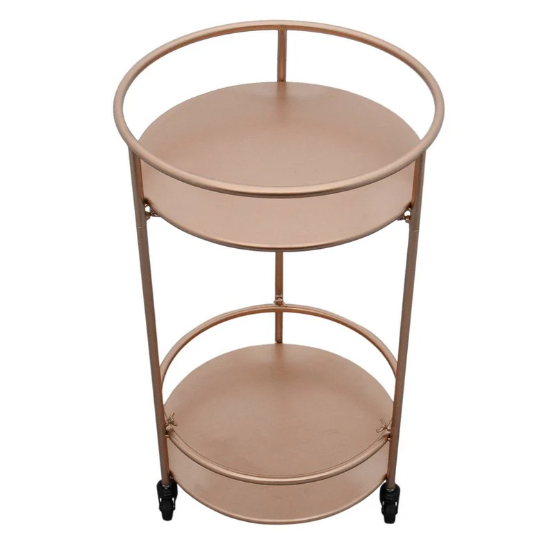 Deco Circular Bar Cart Metal & Glass Rose Gold 1 Shelf - Image 3