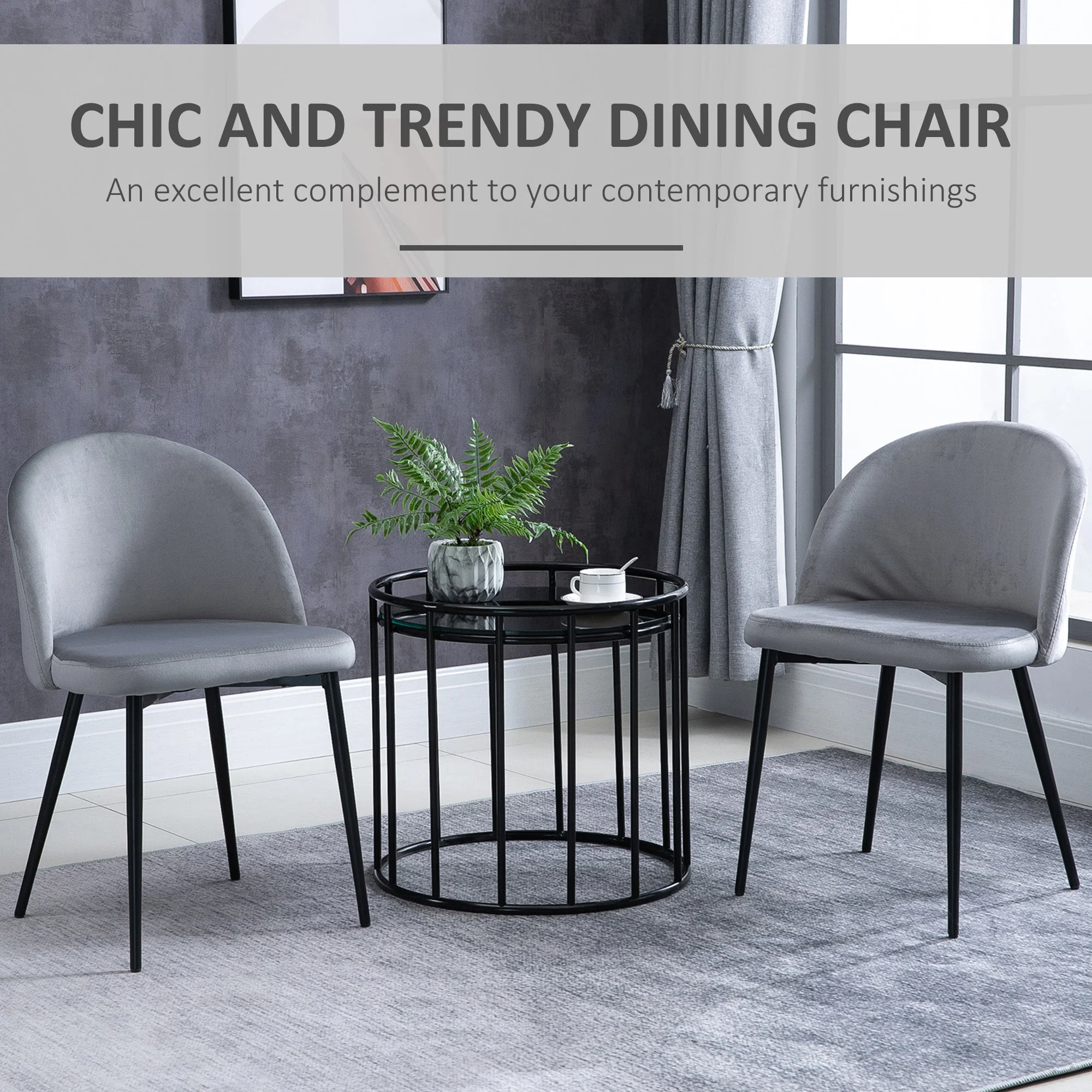 Dining Chairs Set of 2 Contemporary Design for Office Dining Kitchen w/Soft Fabric Seat and Back Living Room - Grey - Image 4