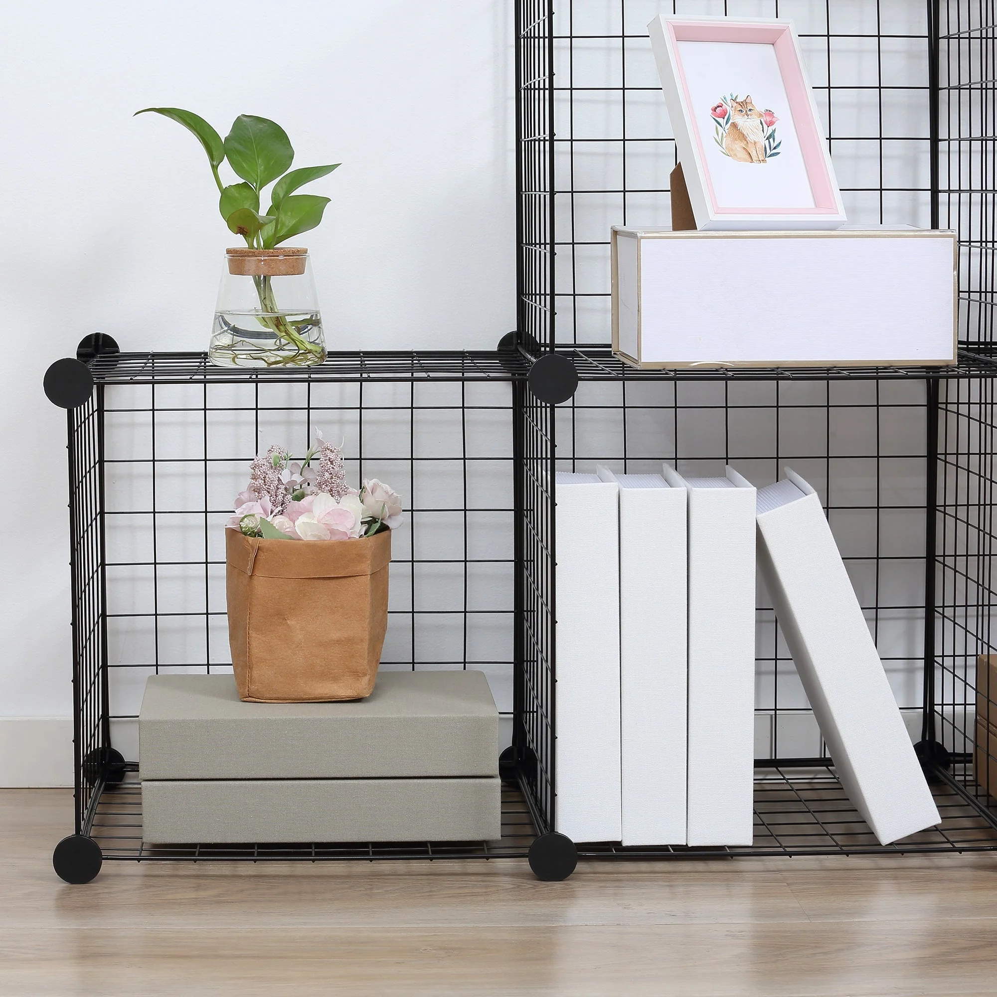 DIY 6 Cube Metal Wire Rack Interlocking Storage Cabinet Living Room Organiser Display Shelves Black - Image 9