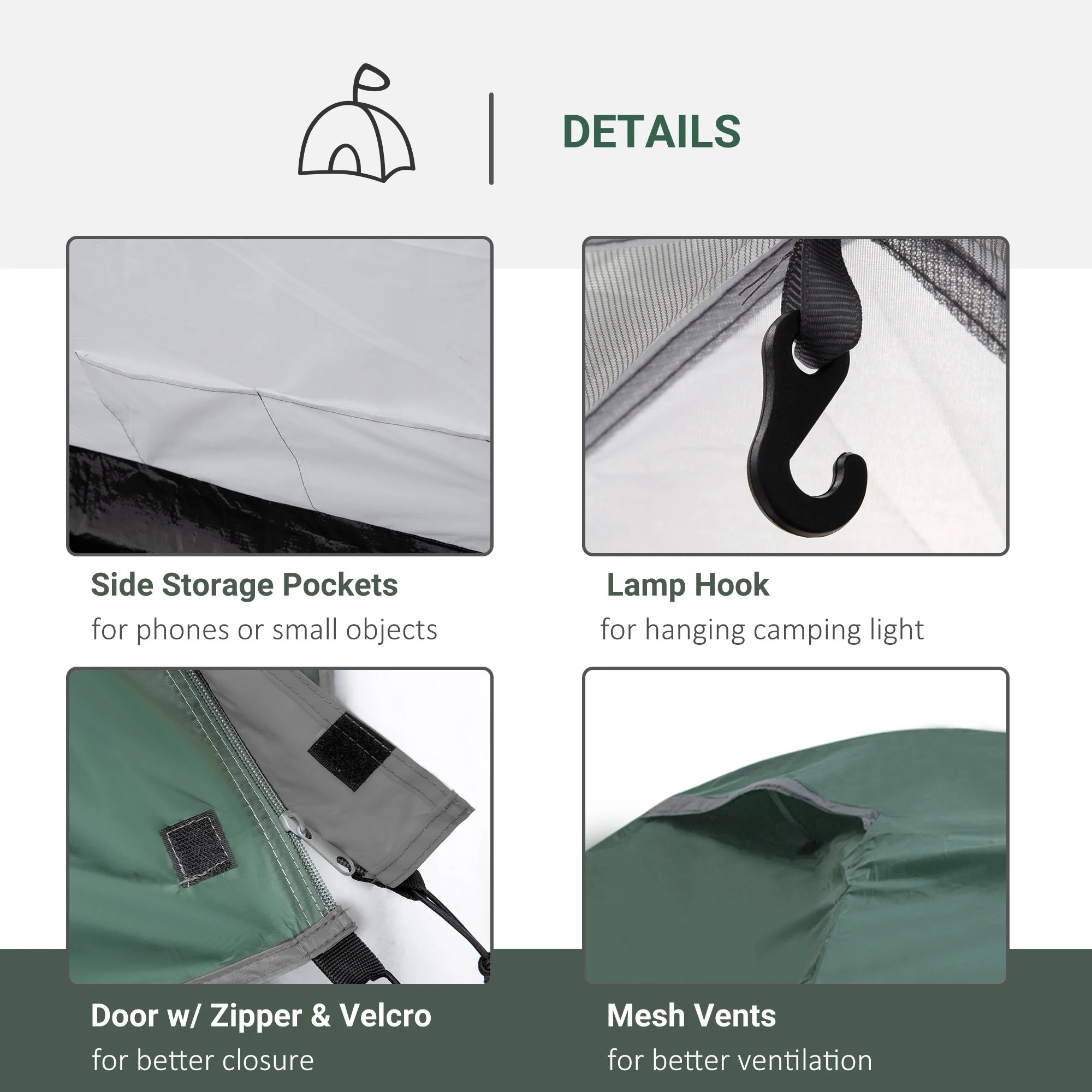 Dome Tent for 3-4 Person Family Tent with Large Windows Waterproof Green - Image 5