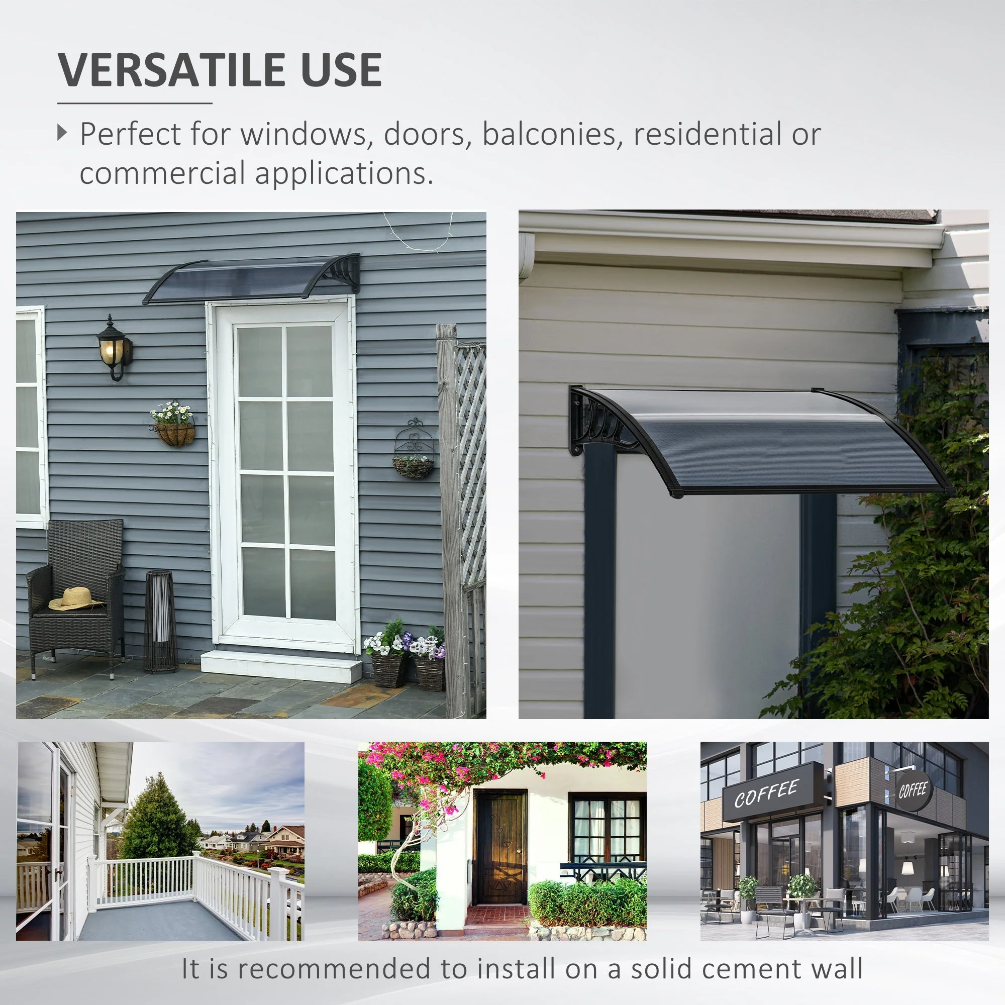 Door Canopy Awning Outdoor Window Rain Shelter Cover for Front/Back Door Porch Black 100 x 75cm - Image 6
