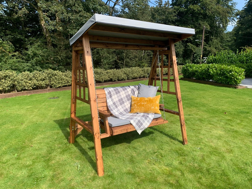 Dorset Garden Swing Seat by Charles Taylor - 2 Seats Grey Cushions - Image 10