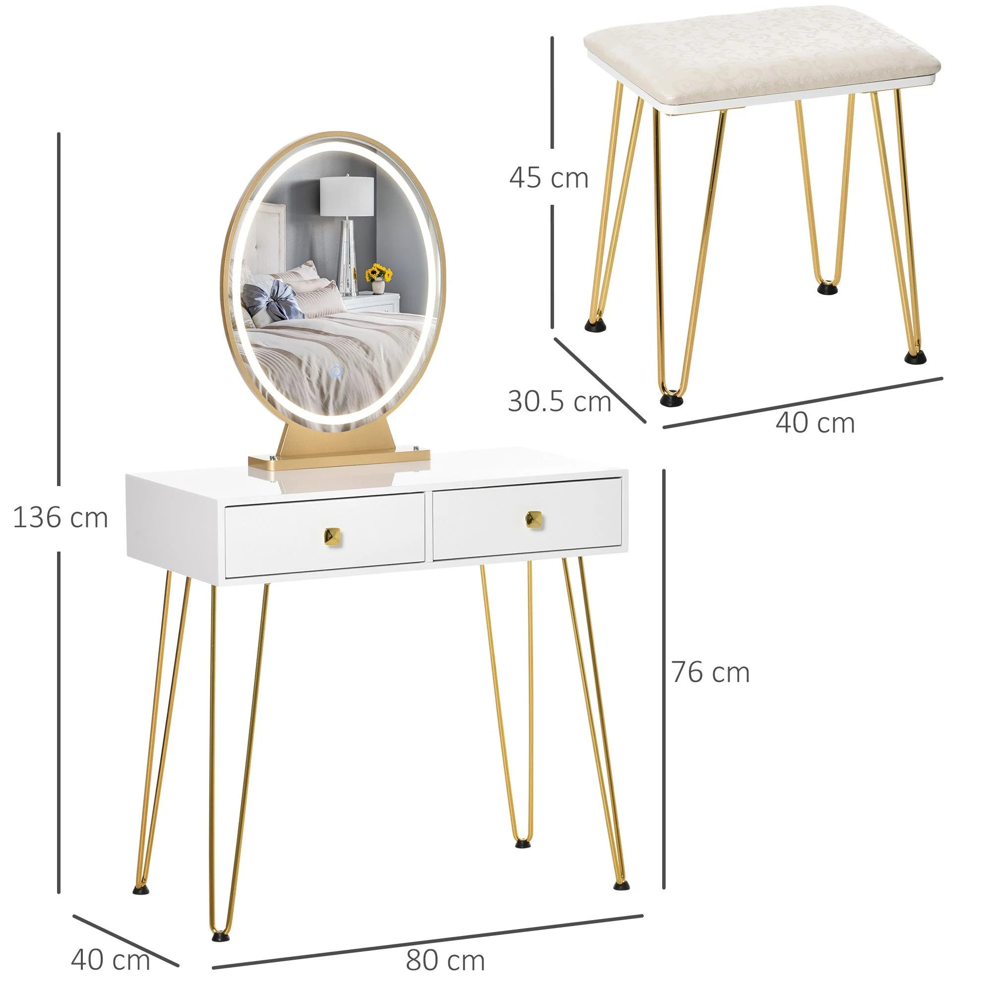 Dressing Table Set with LED Light - Image 2