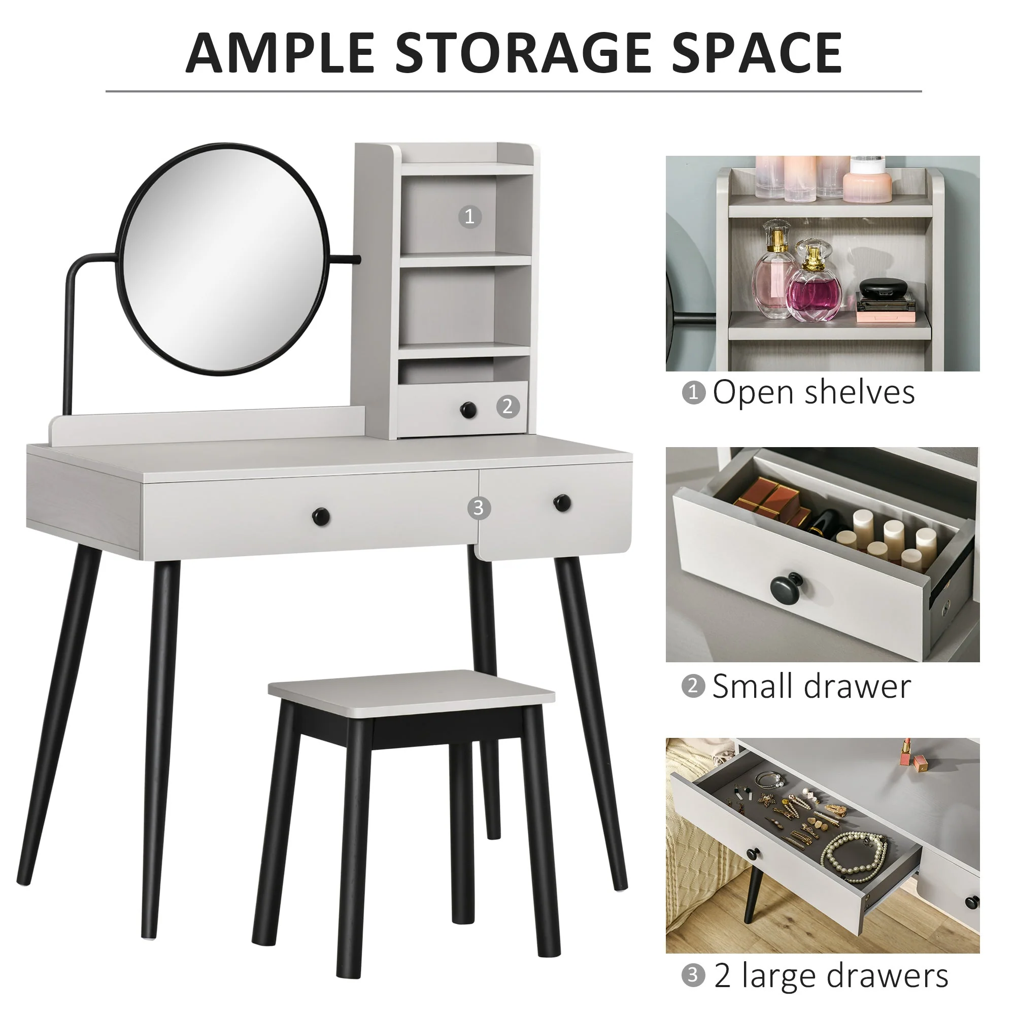 Dressing Table Set with Mirror and Stool - Image 4