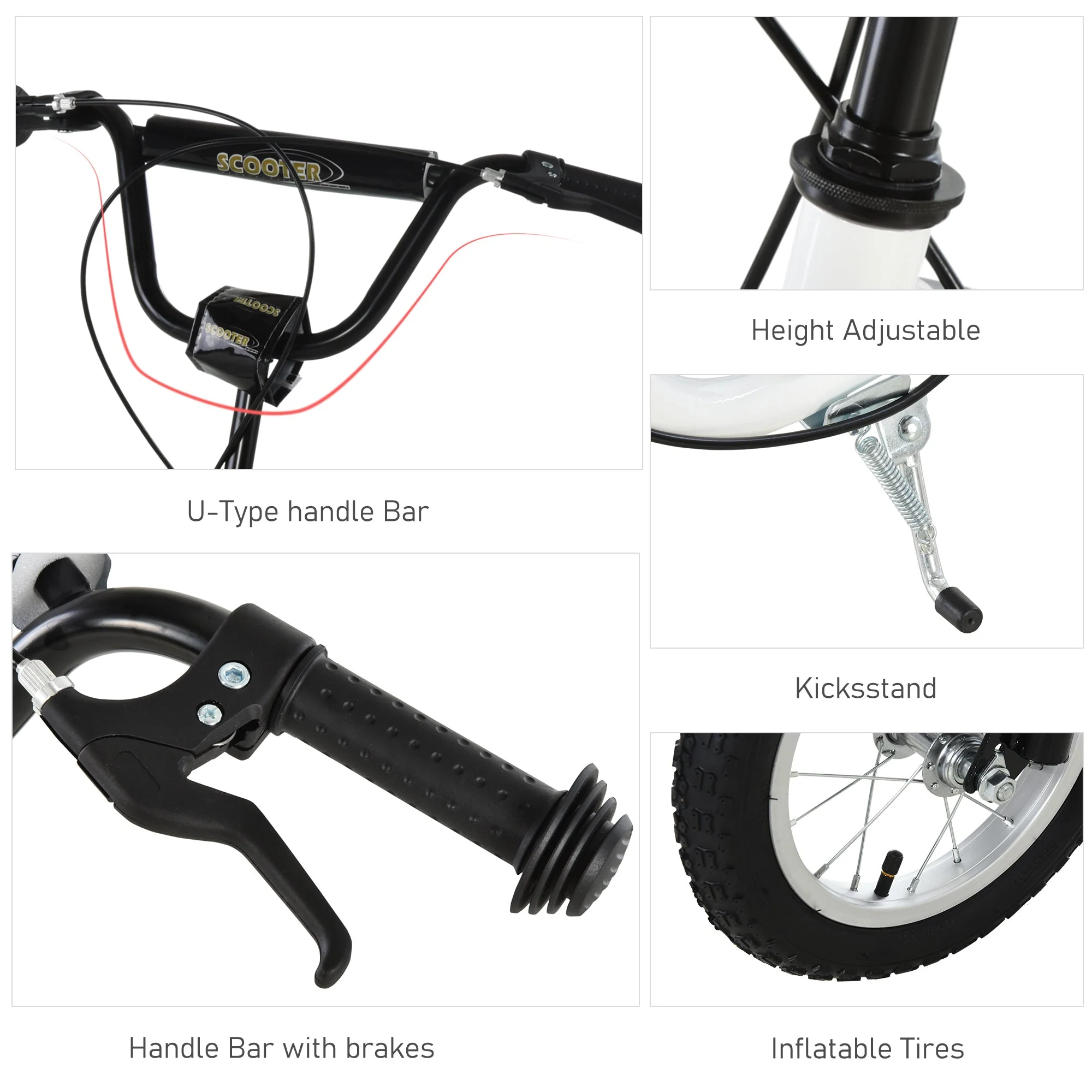 Dual Brakes 12" Metal frame Kick Scooter adjustable black - Image 7