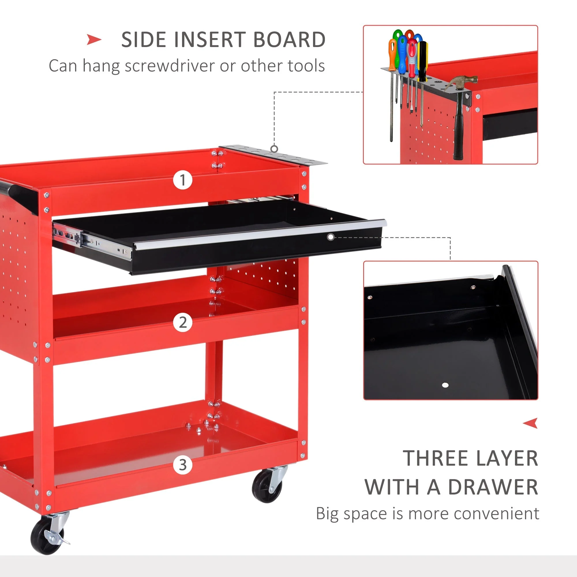 DURHAND 3-Tier Tool Trolley Tool Storage Cart - Image 5