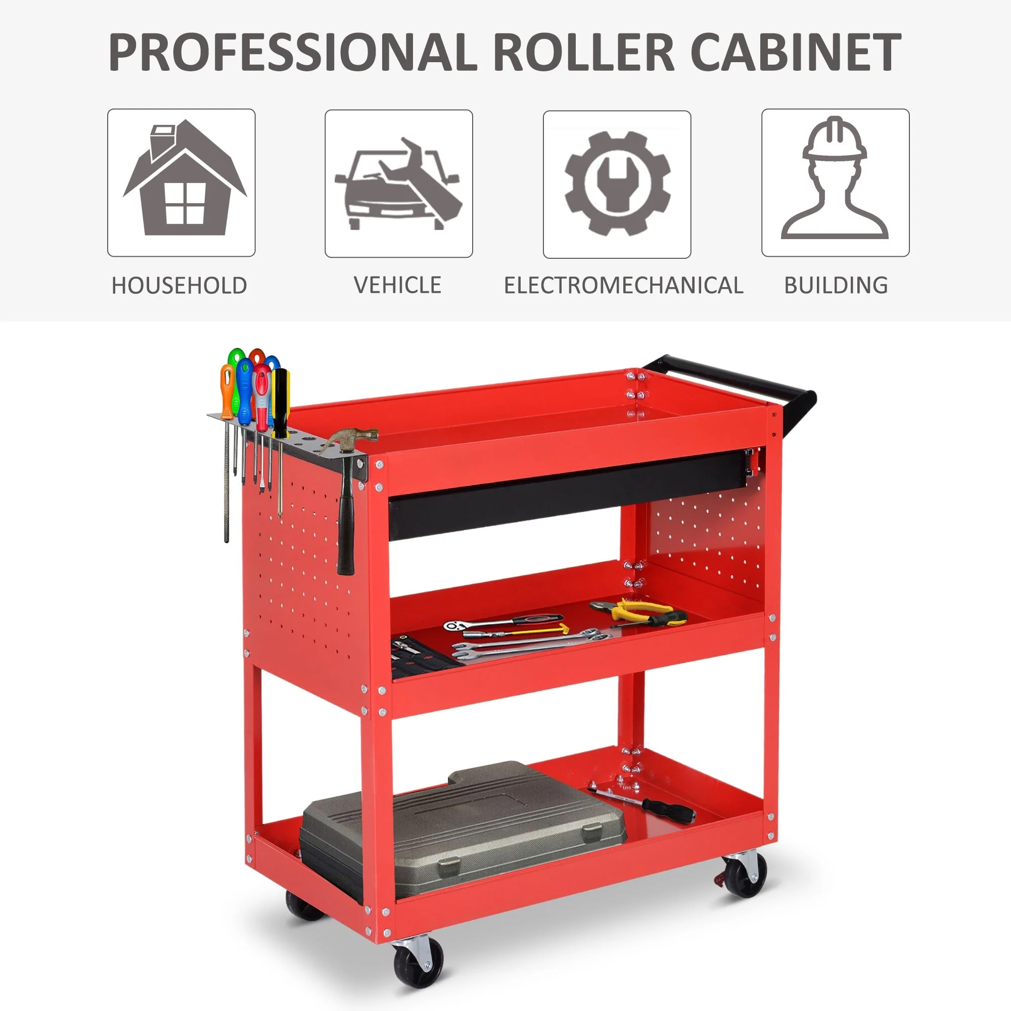 DURHAND 3-Tier Tool Trolley Tool Storage Cart - Image 7