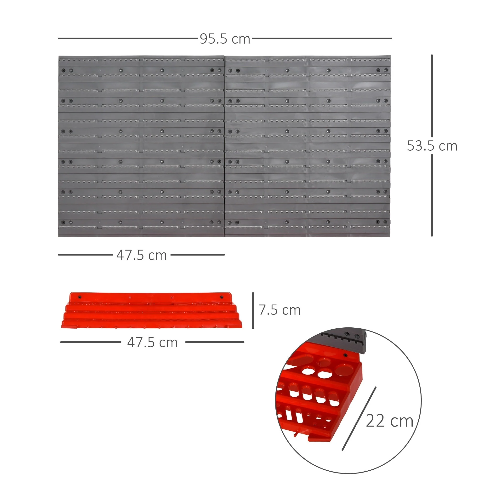 Durhand 54 Pcs On-Wall Tool Equipment Home Diy Garage Organiser Diy Grey/Red - Image 3