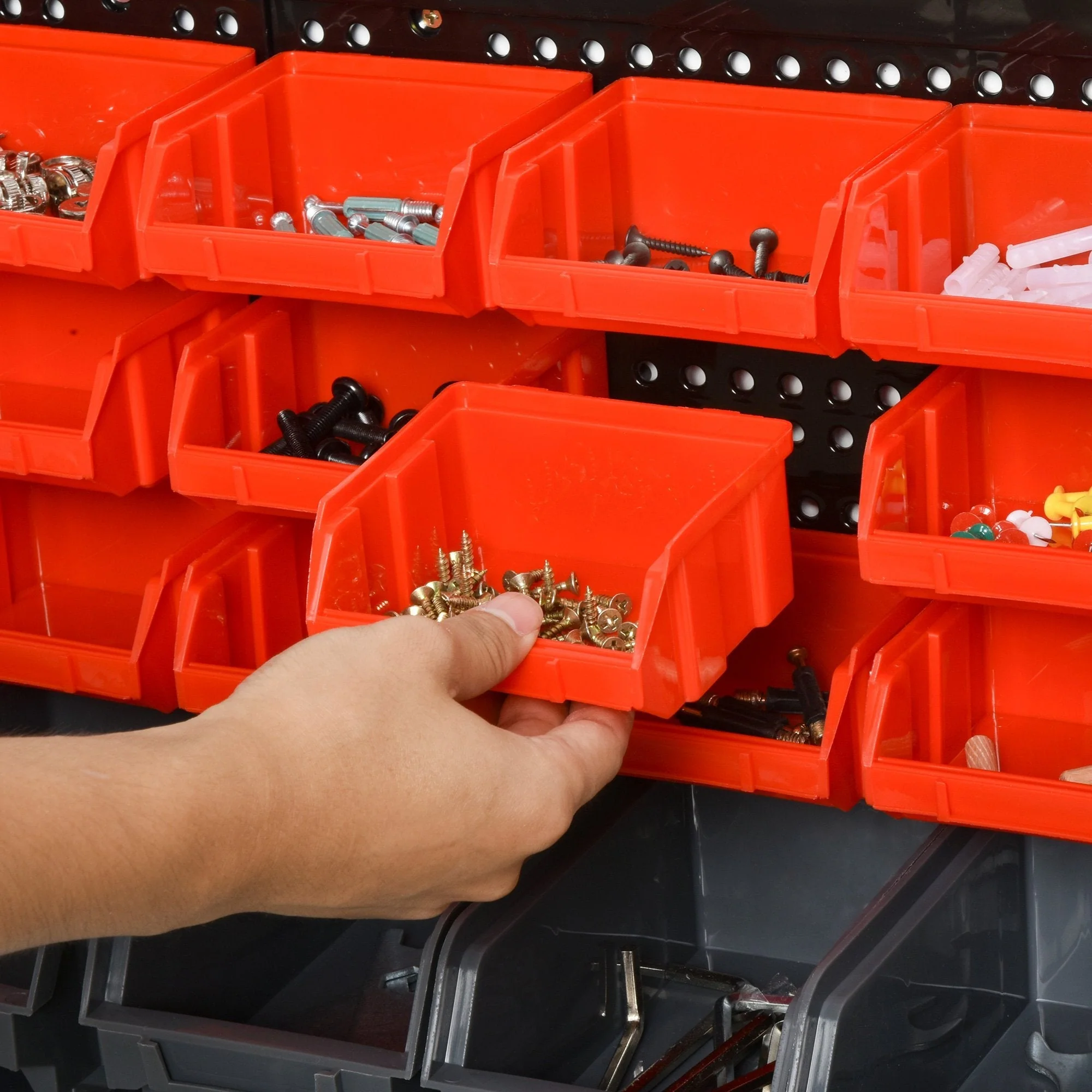 DURHAND PP Wall Mounted 30-Compartment Tool Hardware Organiser Red/Grey - Image 9