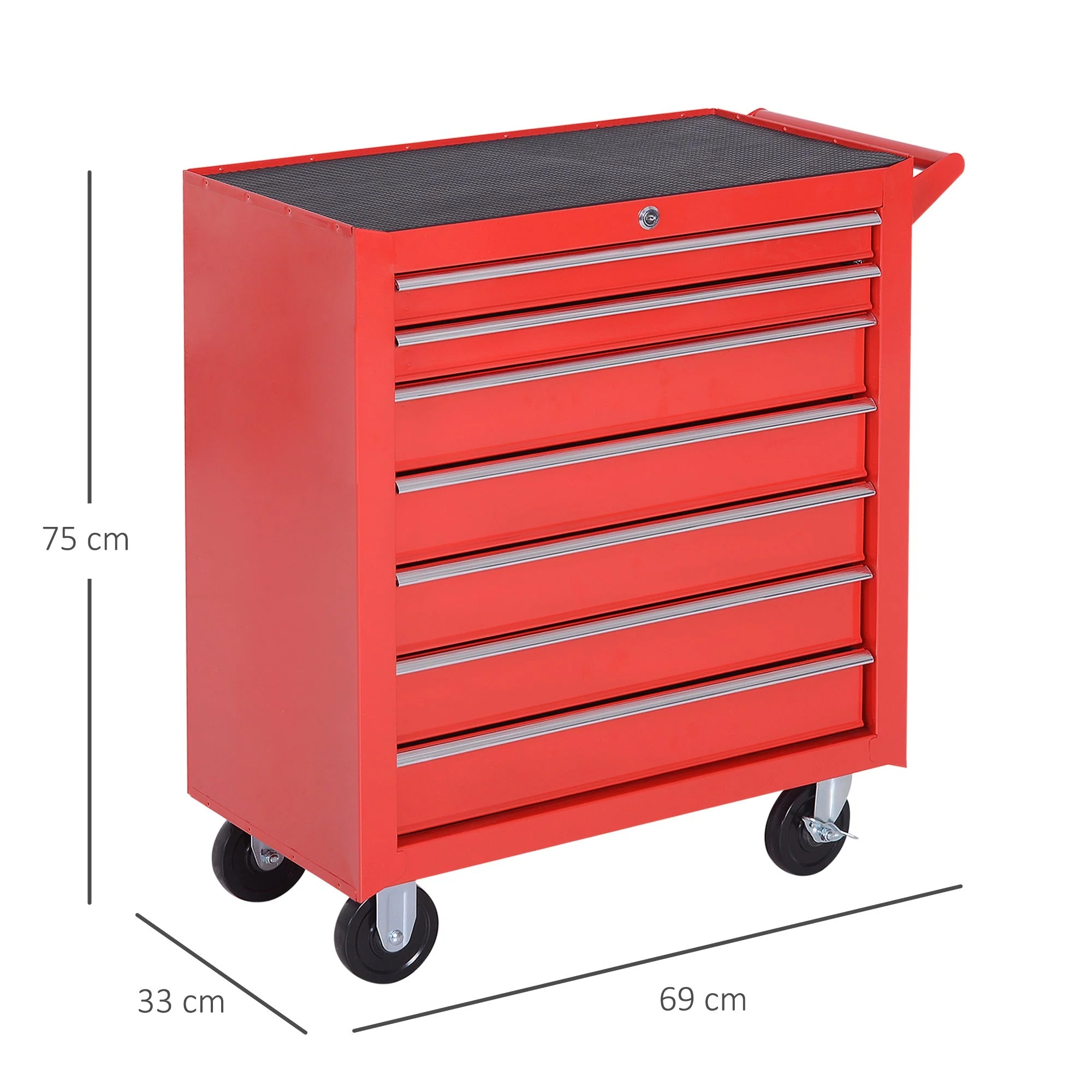 DURHAND Steel 7 Drawer Tool Storage Cabinet Tool Chest w/ Roll Wheels Red - Image 2
