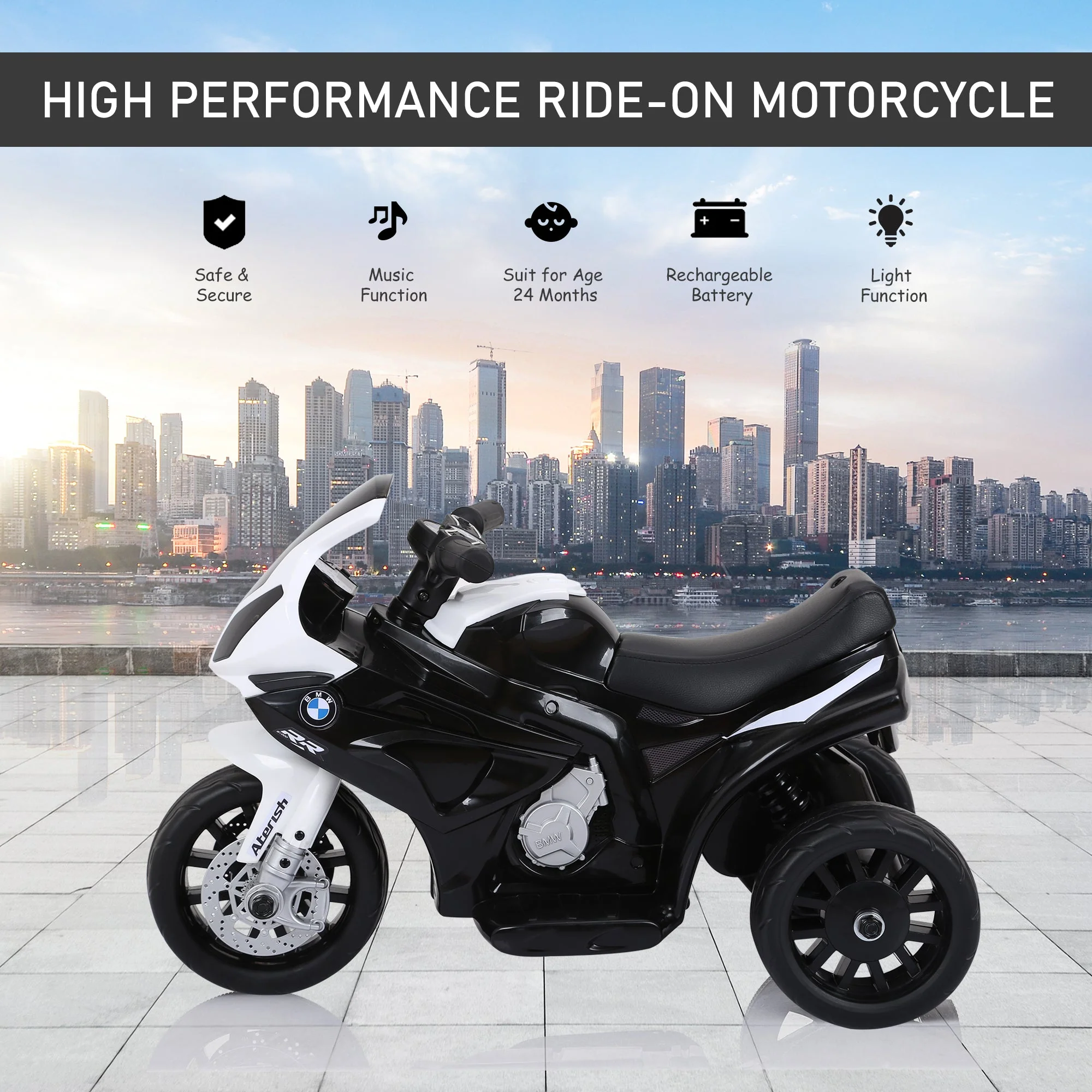 Electric Kids Ride on BMW Motorbike W/Headlights and Music - Image 4