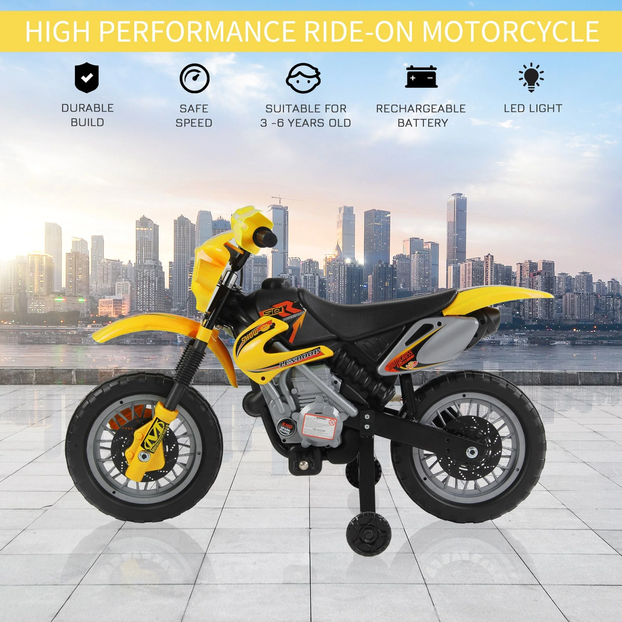 Electric Motorcycle for Kids Ride on Toys-Yellow - Image 4
