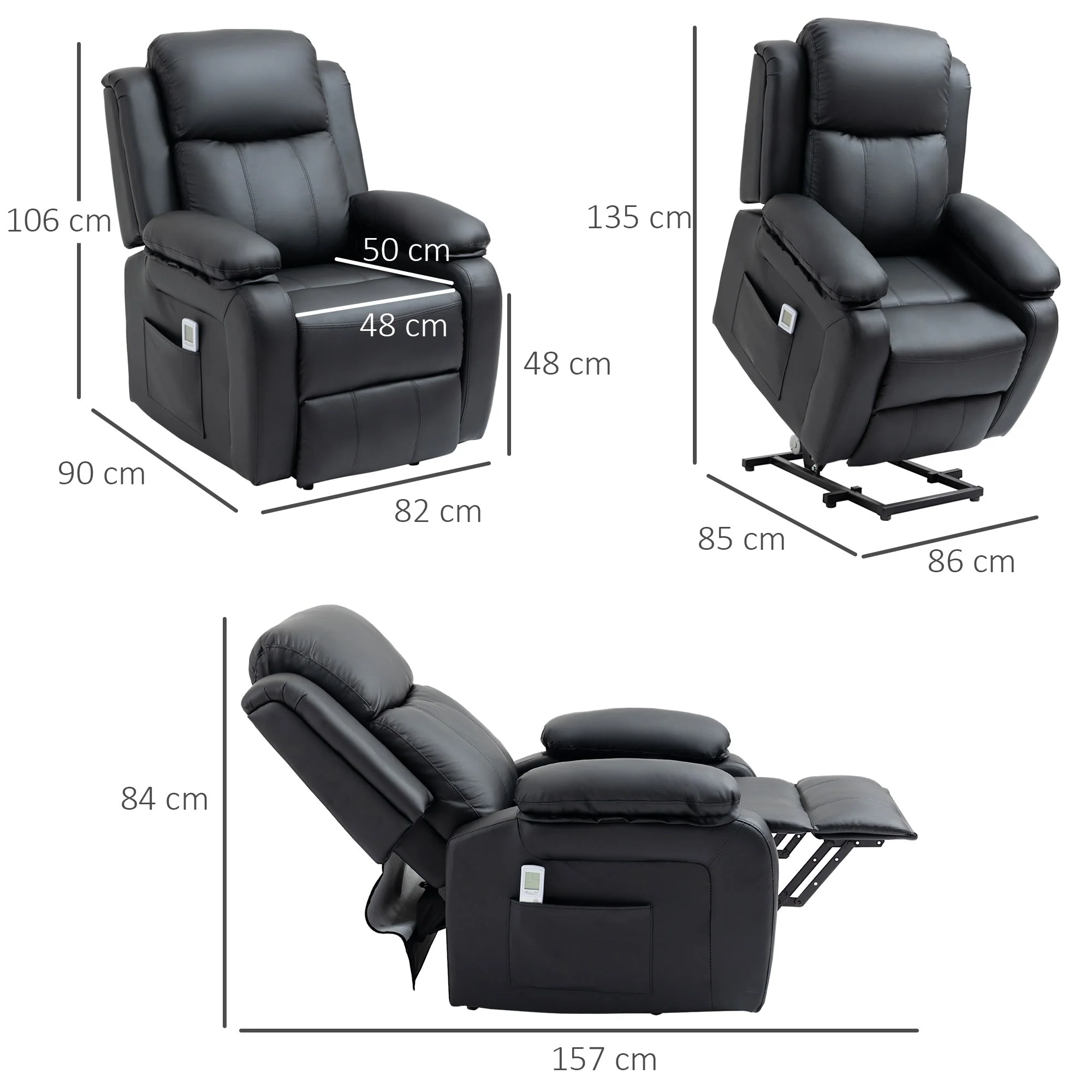 Electric Power Lift Recliner Chair Vibration Massage Reclining Chair with Remote Control and Side Pocket - Image 3