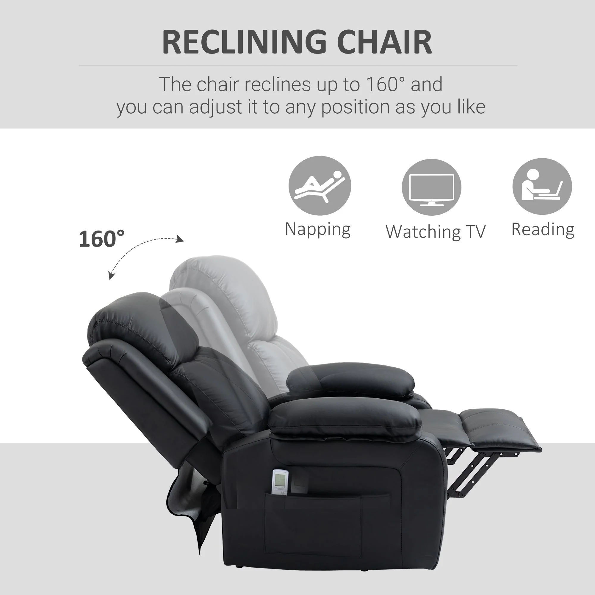 Electric Power Lift Recliner Chair Vibration Massage Reclining Chair with Remote Control and Side Pocket - Image 5