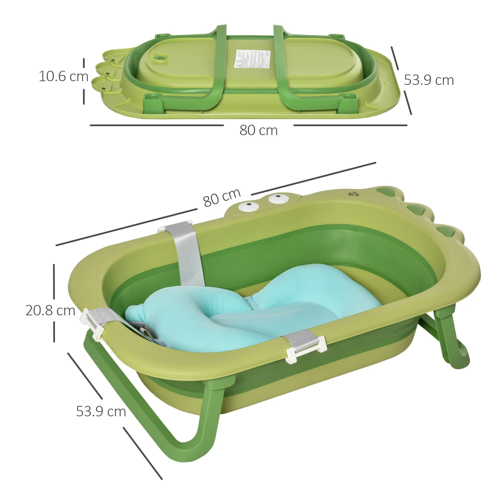 Ergonomic Baby Bath Tub for Toddler with Baby Cushion for 0-3 Years Green - Image 3