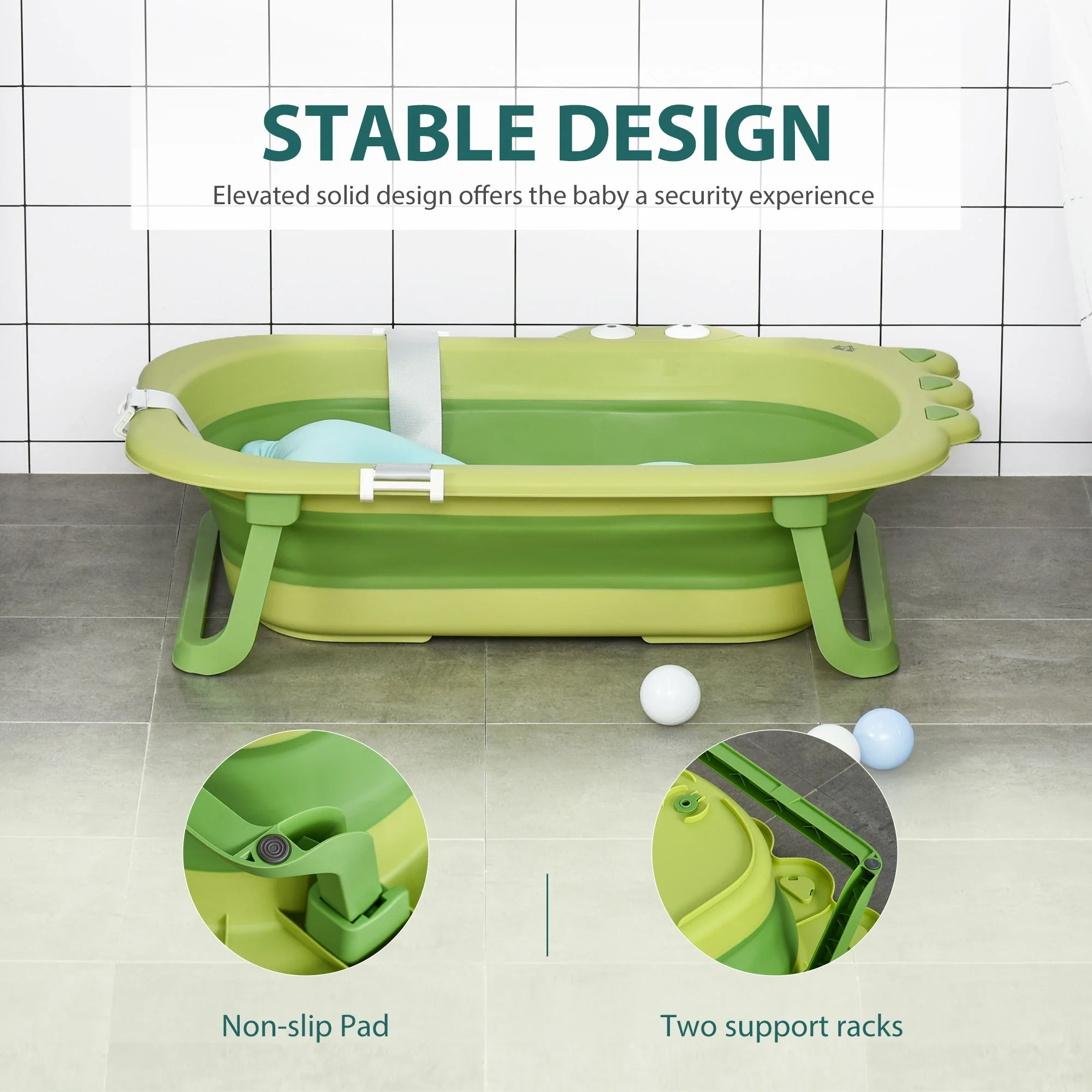 Ergonomic Baby Bath Tub for Toddler with Baby Cushion for 0-3 Years Green - Image 7
